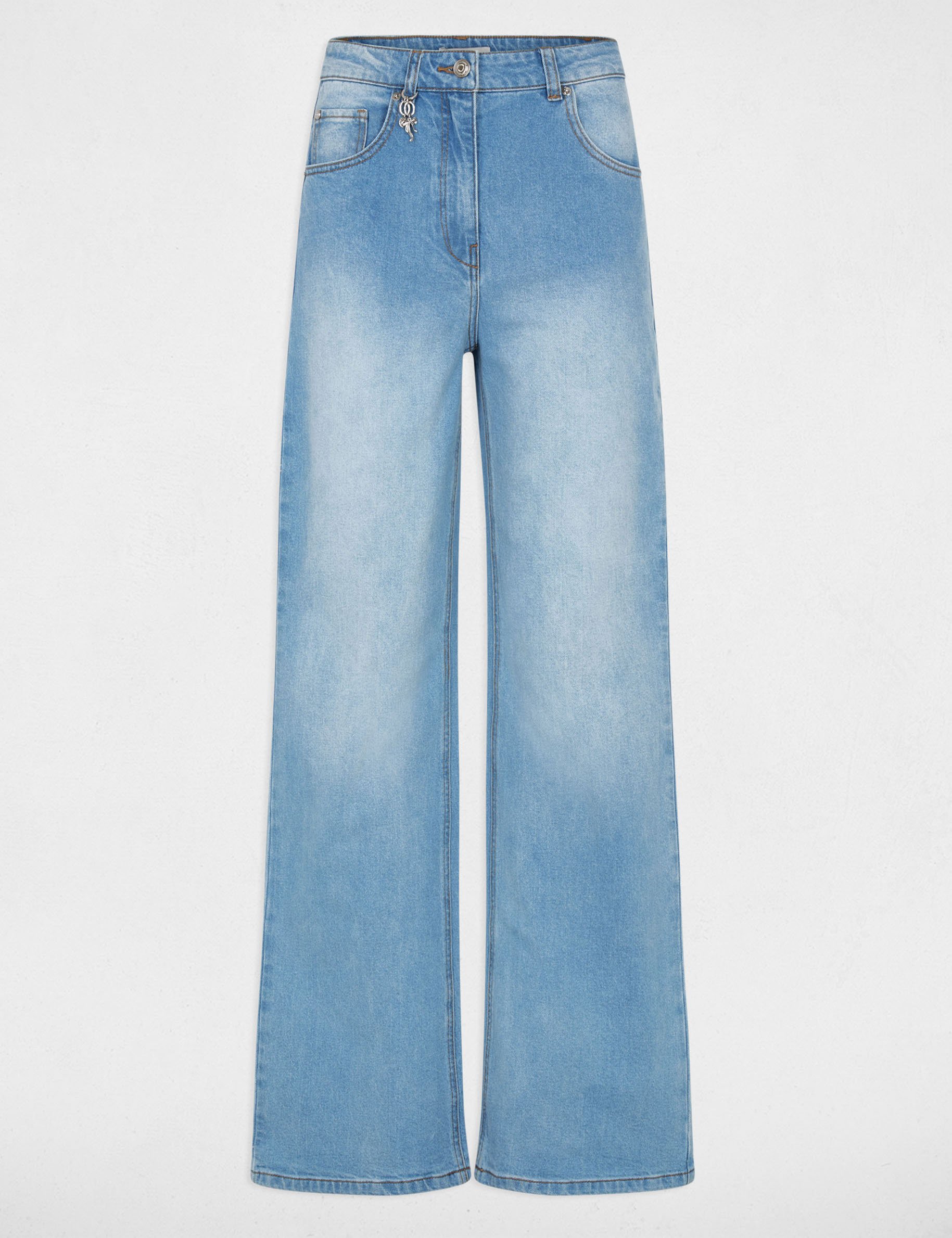 Hoge taille wijde jeans dubbel stone washed denim vrouw