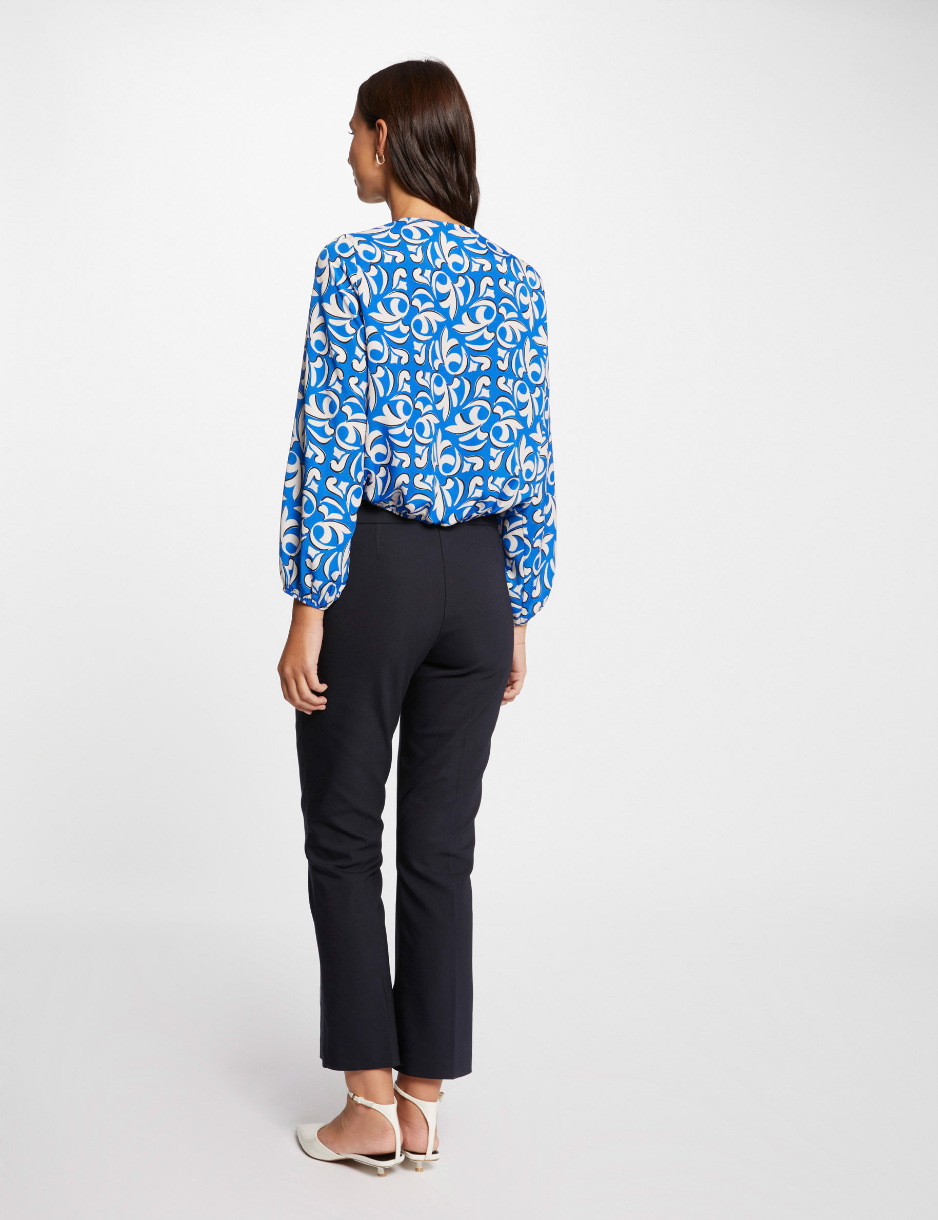 Flare broek met knopen marine vrouw