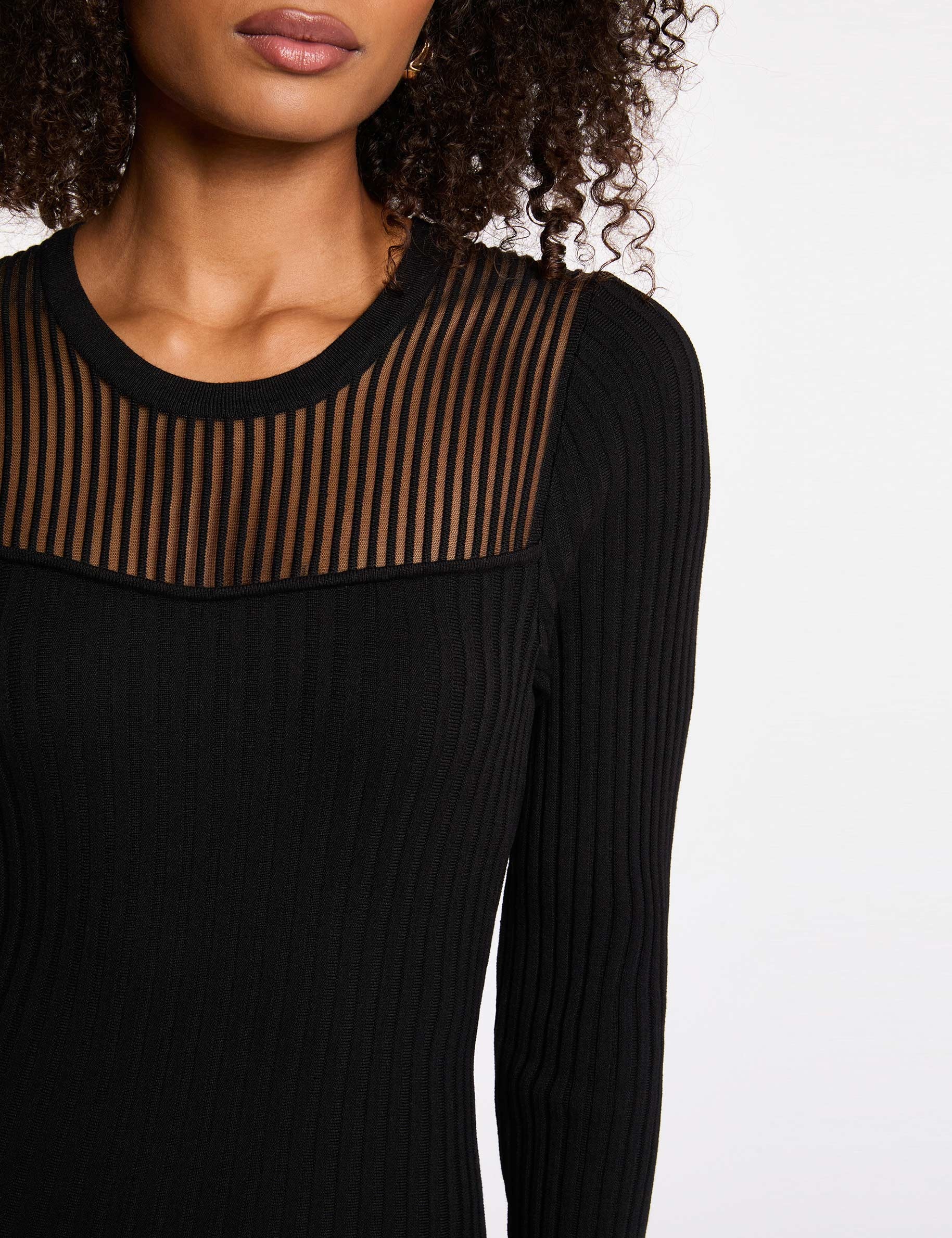 Robe longue ajourée noir femme