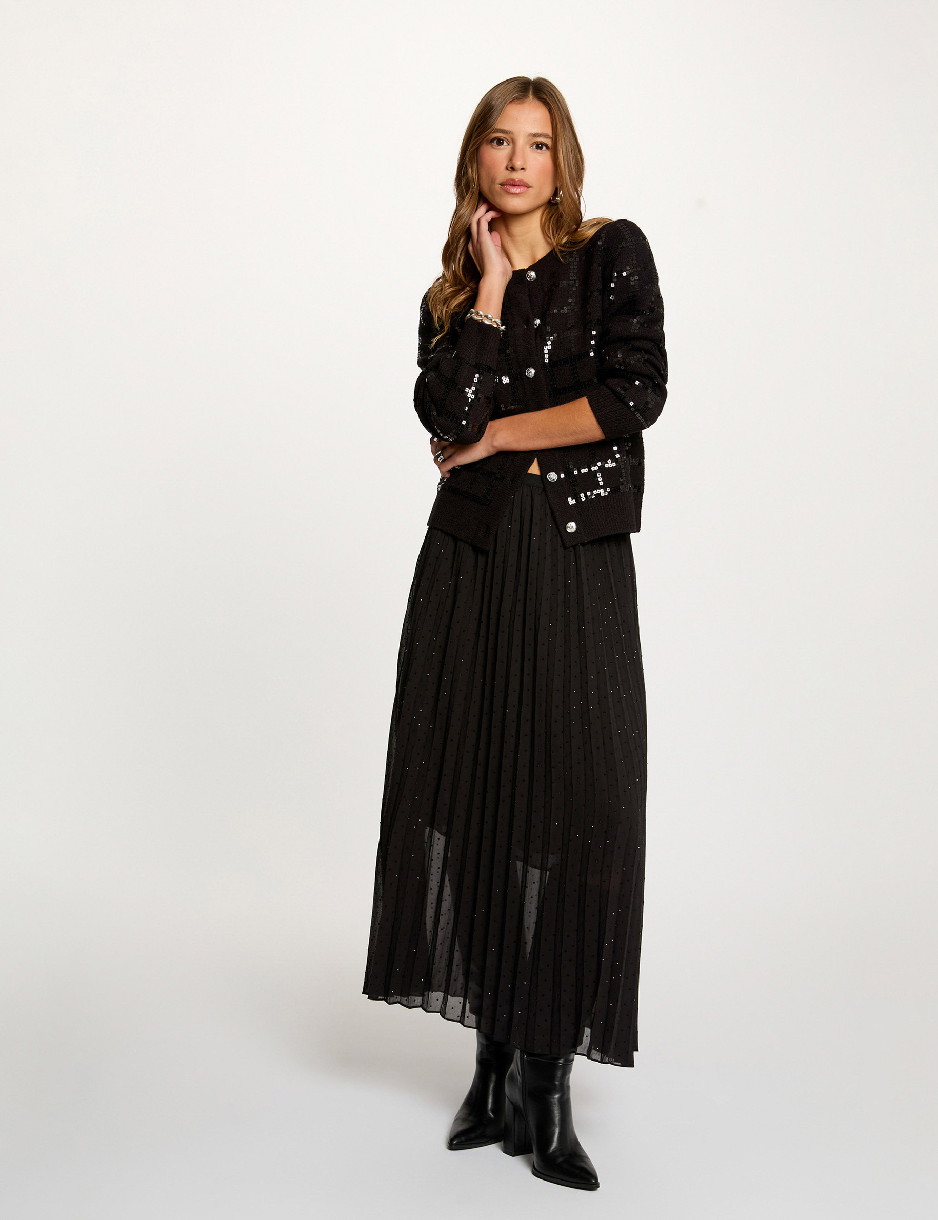 Jupe longue strass noir femme