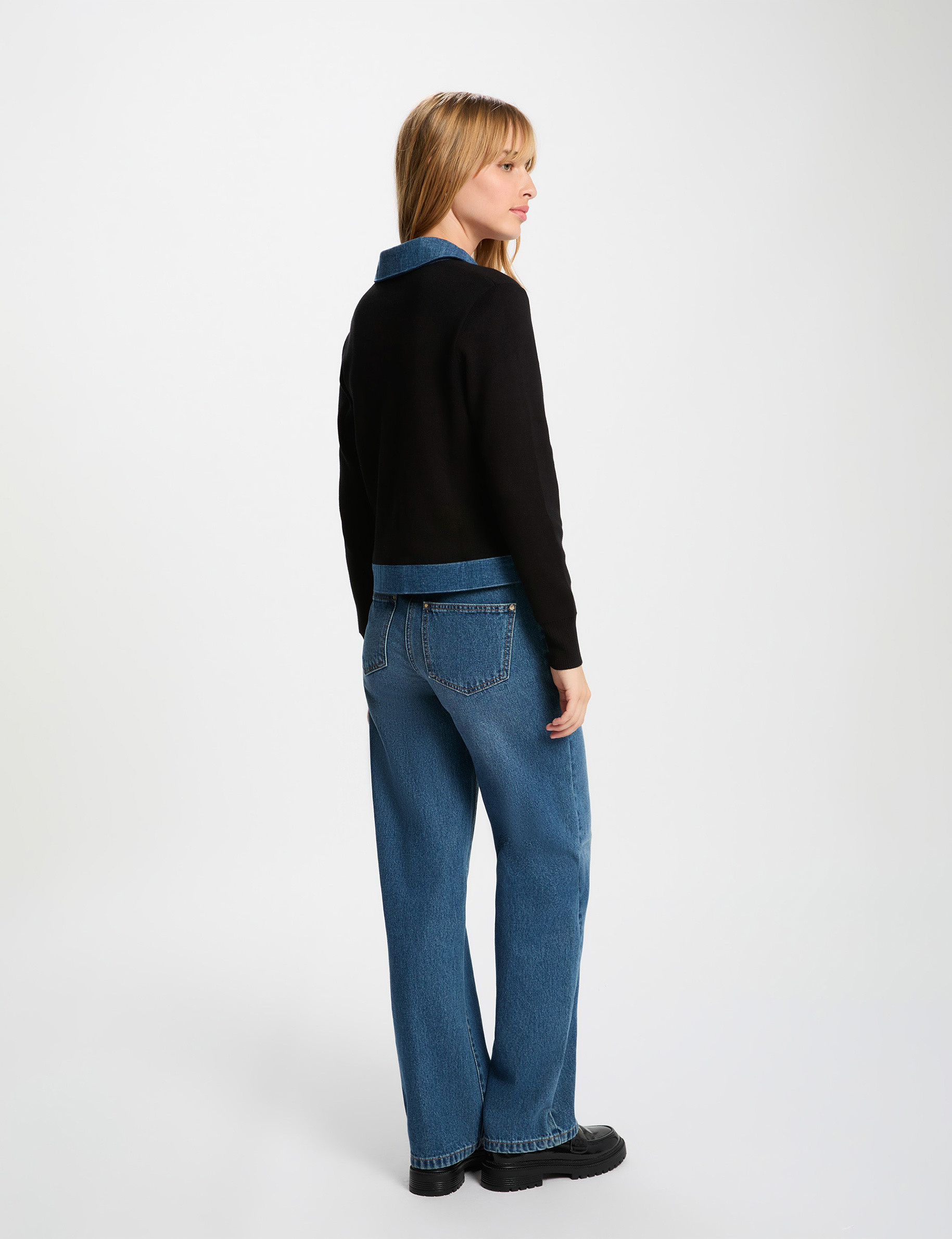 Gilet col &agrave; revers ray&eacute; noir femme