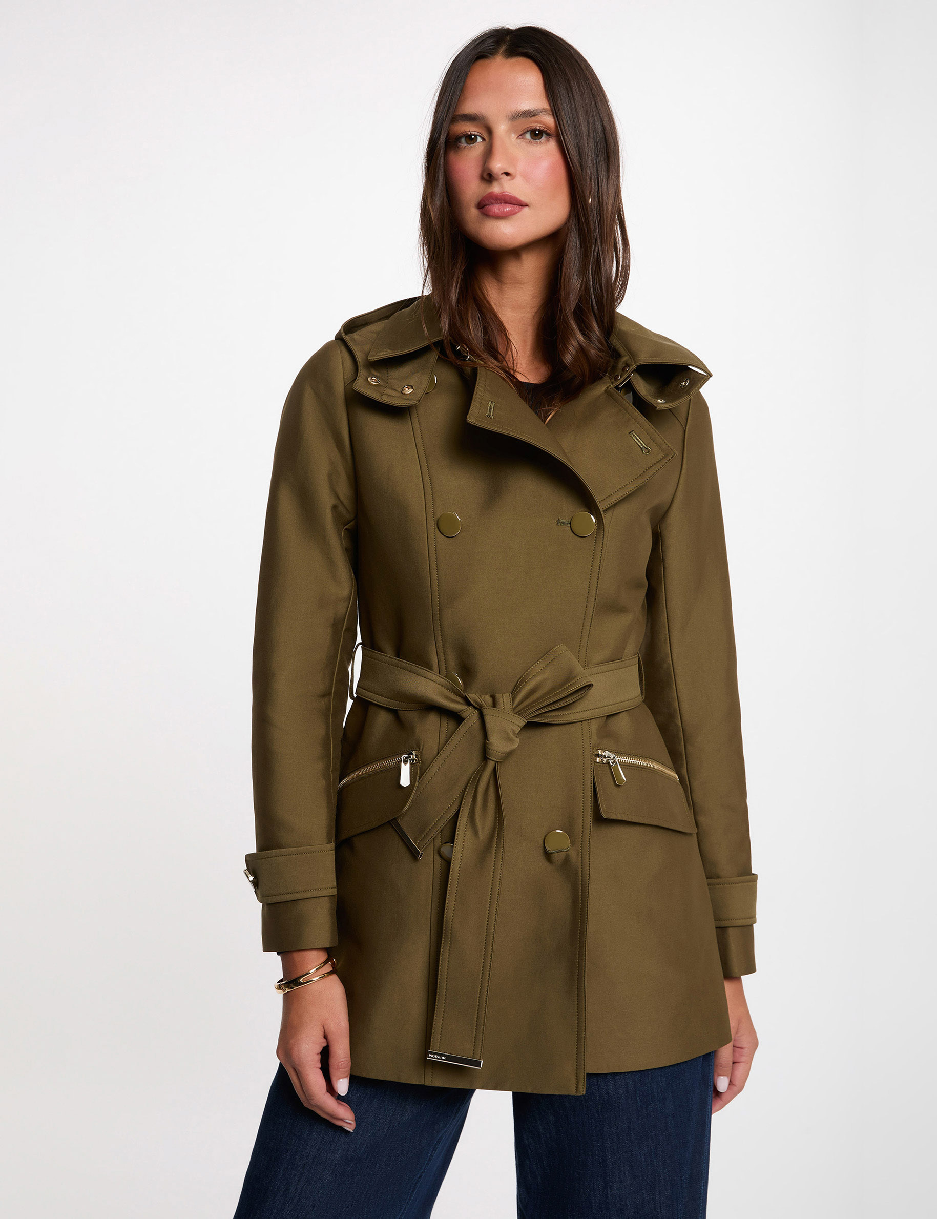 Getailleerde trenchcoat met capuchon brons vrouw
