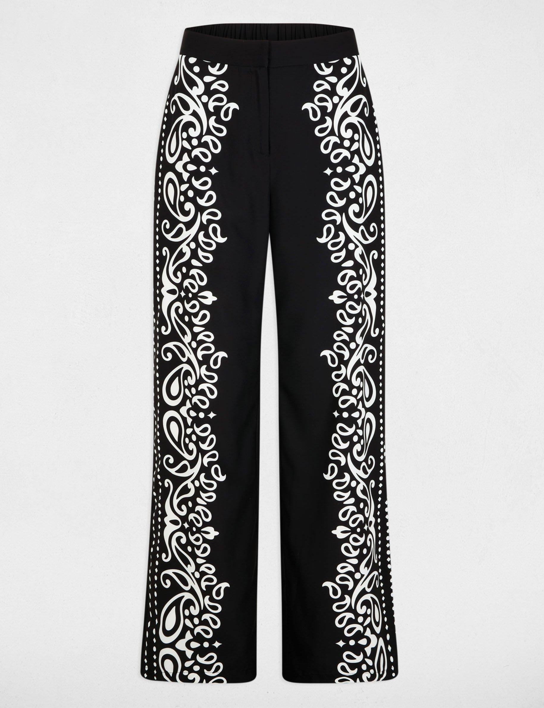 Pantalon fluide imprim&eacute; noir femme