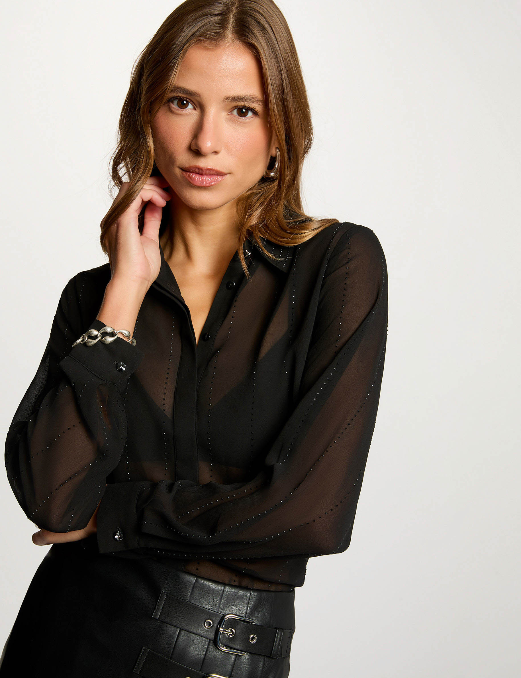 chemise droite strass noir femme zwart vrouw