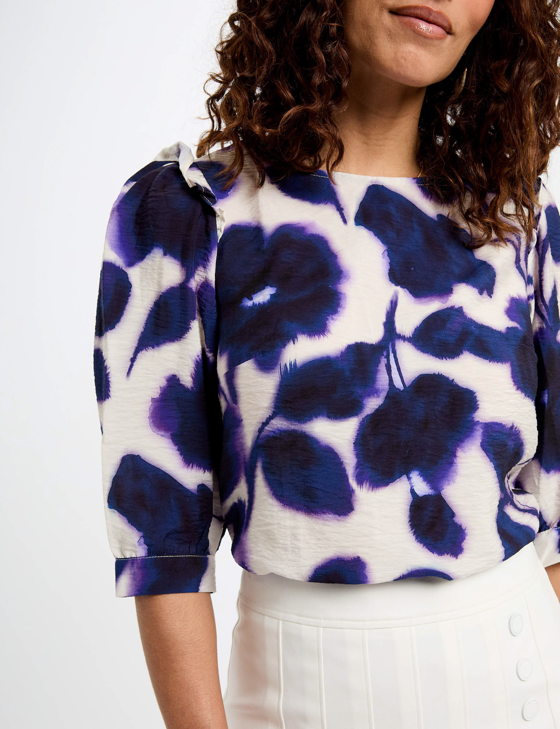 Blouse met 3/4 mouwen en bladprint meerkleurig vrouw