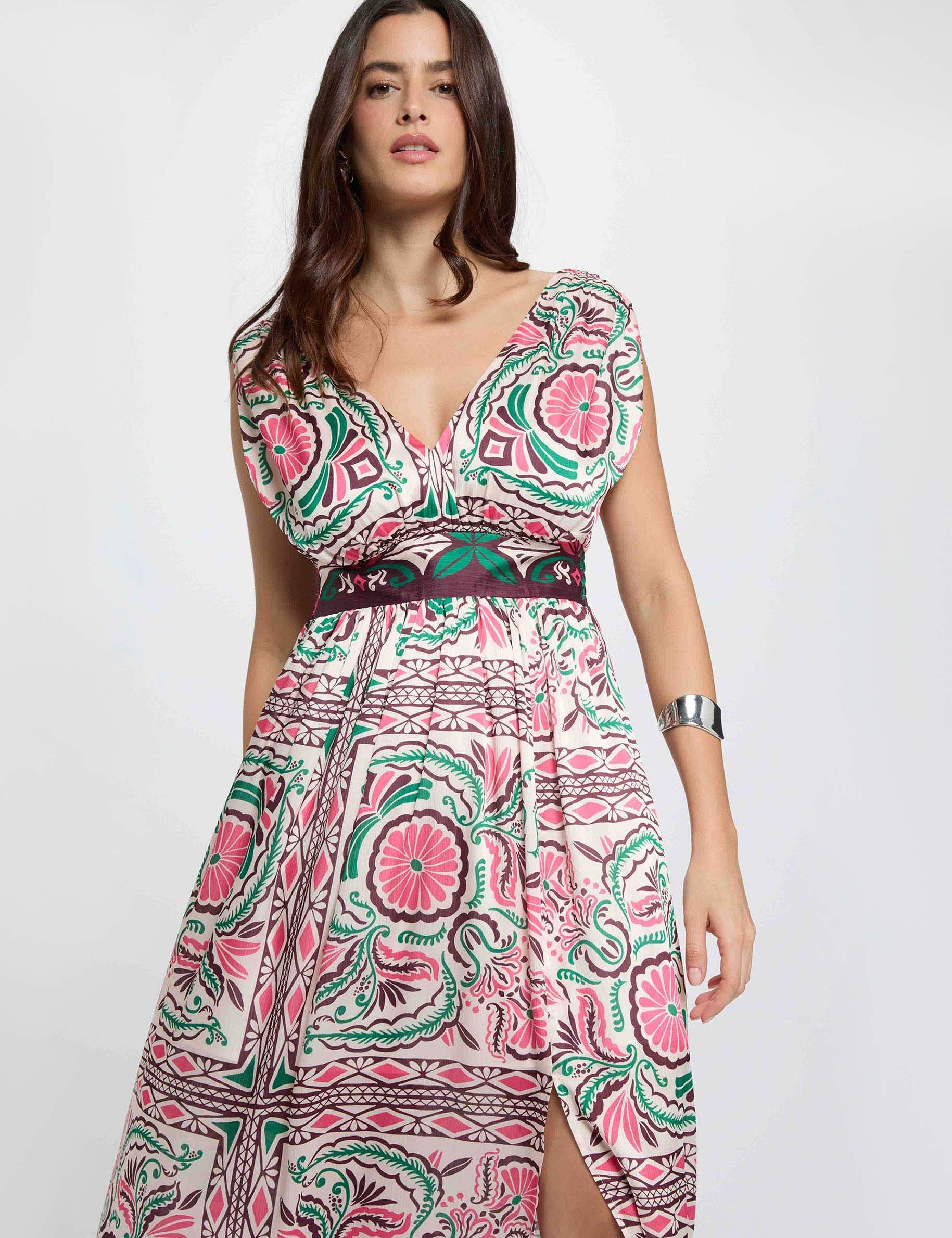 Robe longue ajust&eacute;e multicolore femme