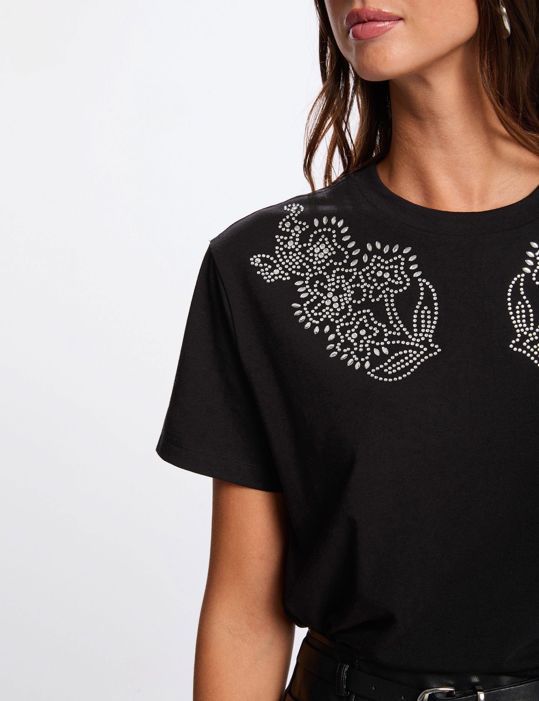 t shirt met strassmotief zwart vrouw T-shirt met strassmotief zwart vrouw
