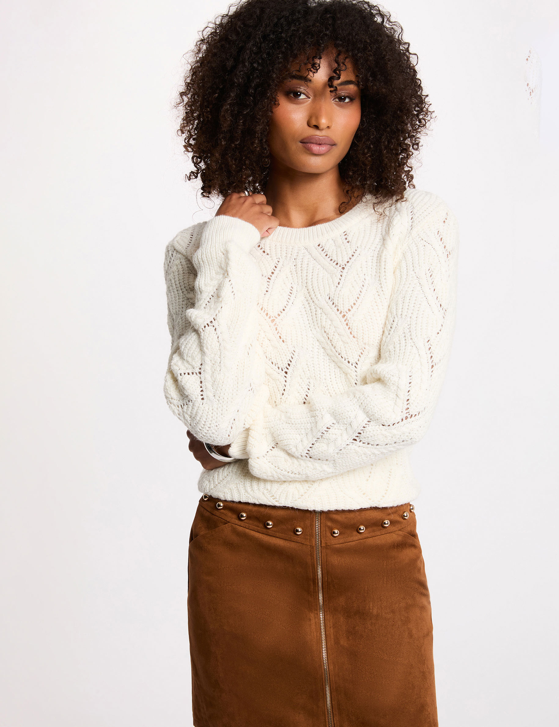 pull maille fantaisie ivoire femme ivoor vrouw