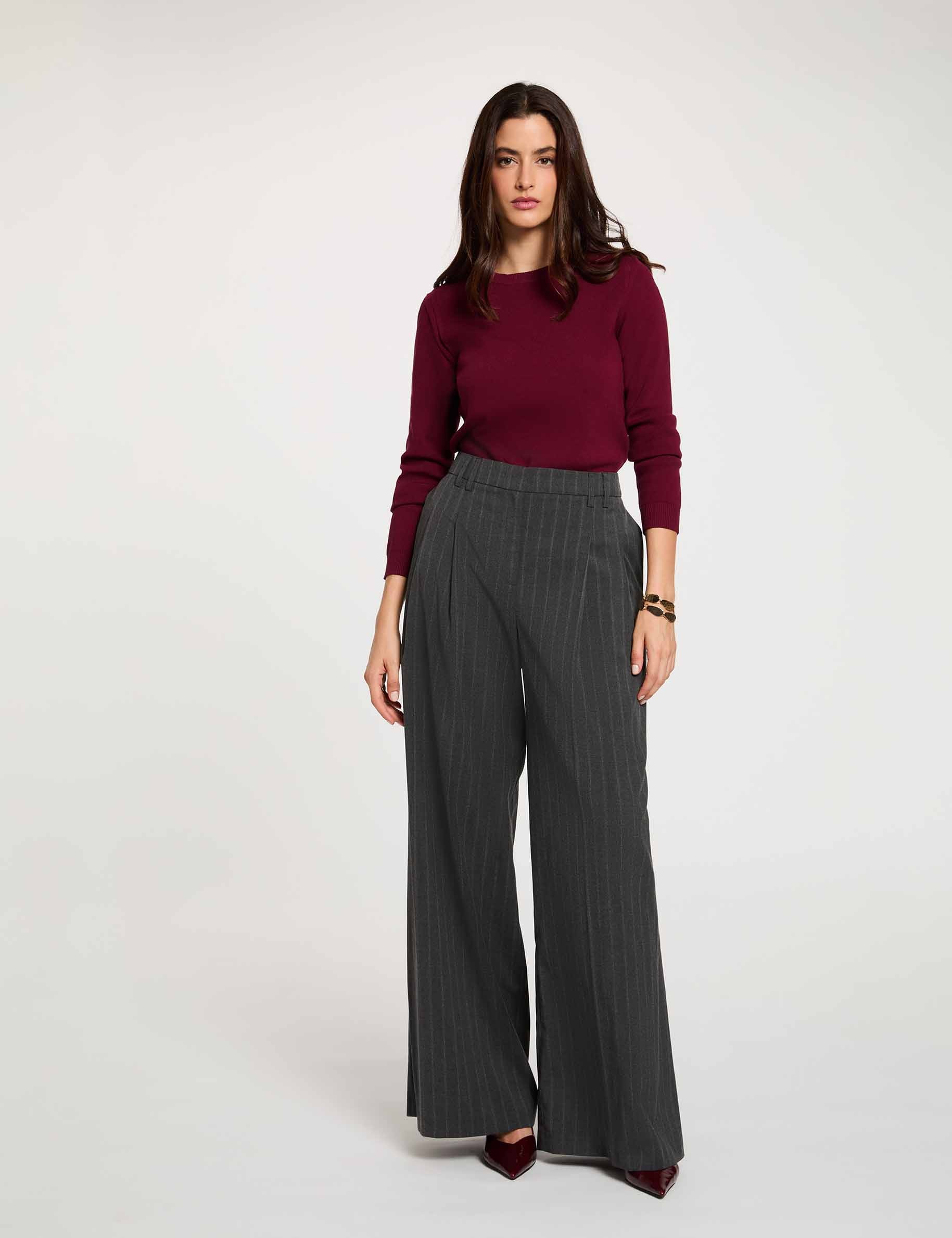 Hoge taille wijde broek donkergrijze denim vrouw