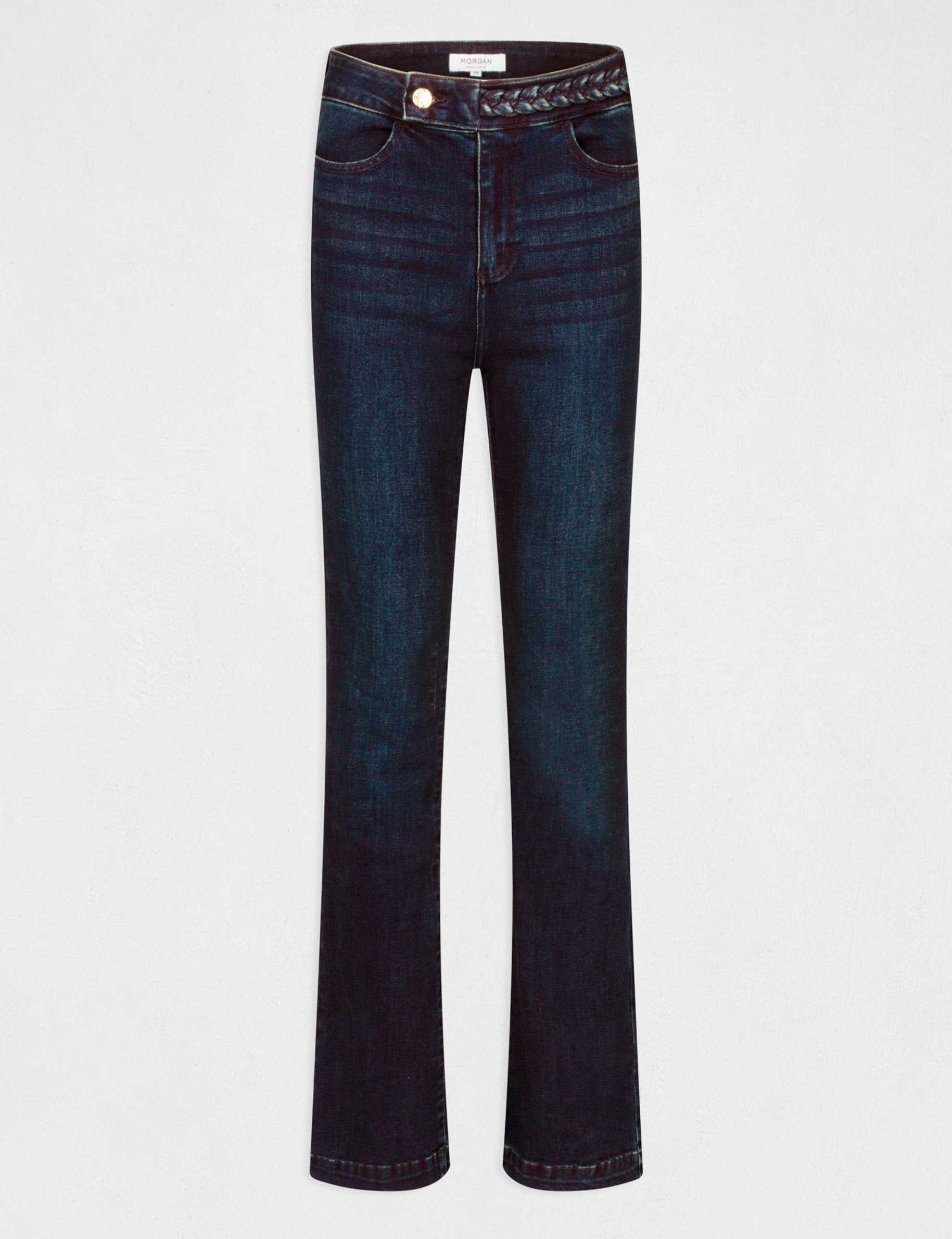Jeans droit avec d&eacute;tails tress&eacute;s denim brut femme