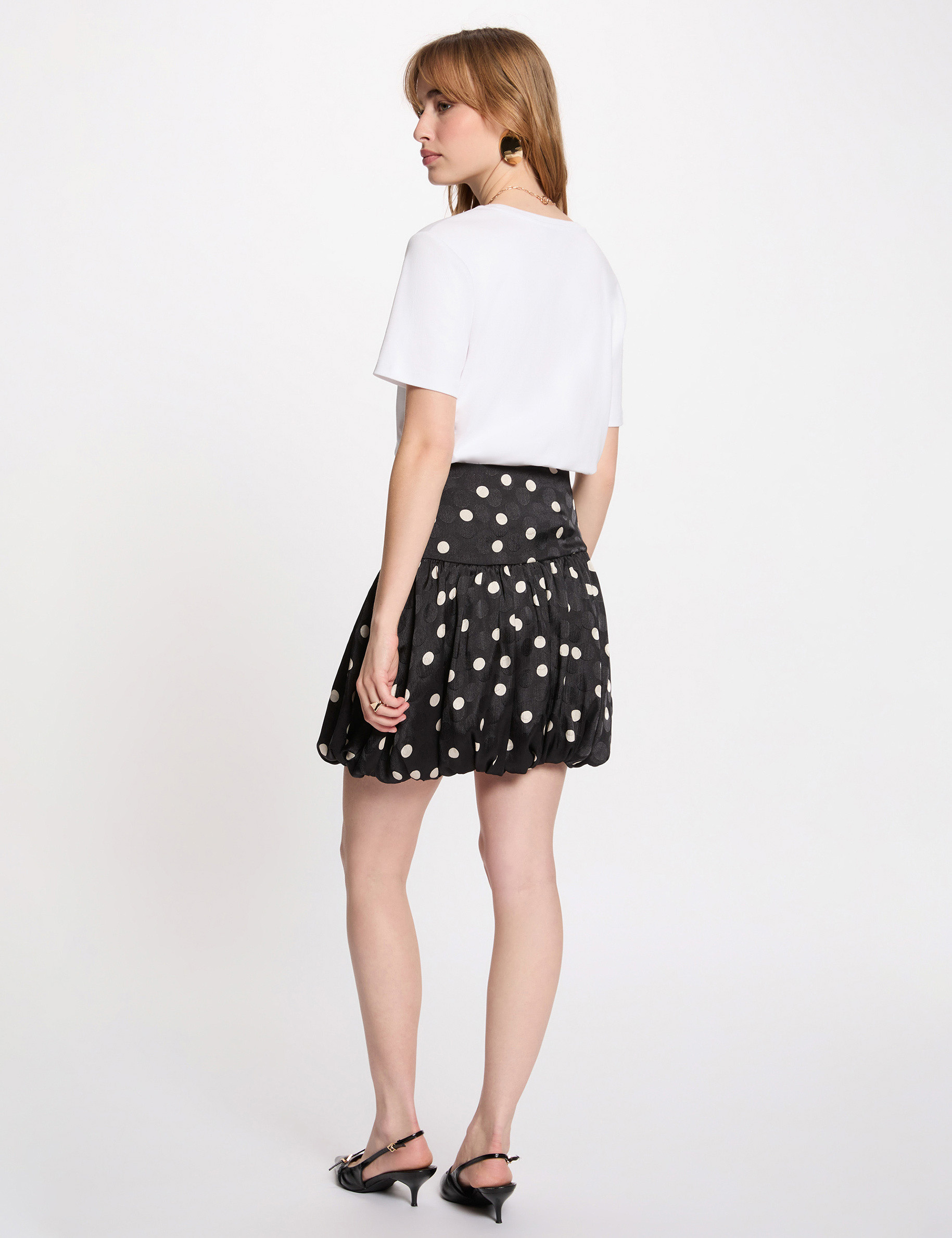 Jupe boule imprim&eacute;e noir femme