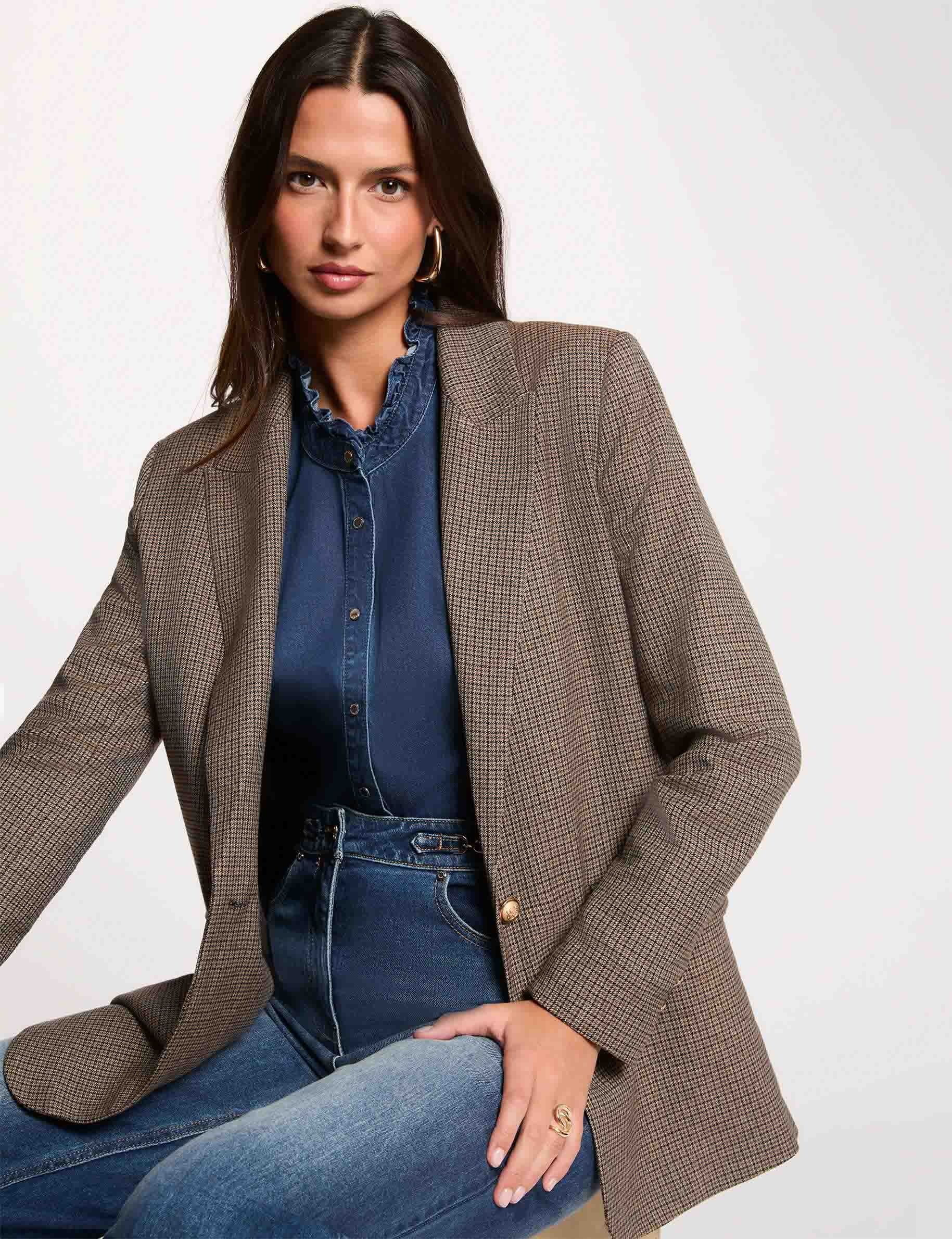 Rechte blazer met reverskraag meerkleurig vrouw