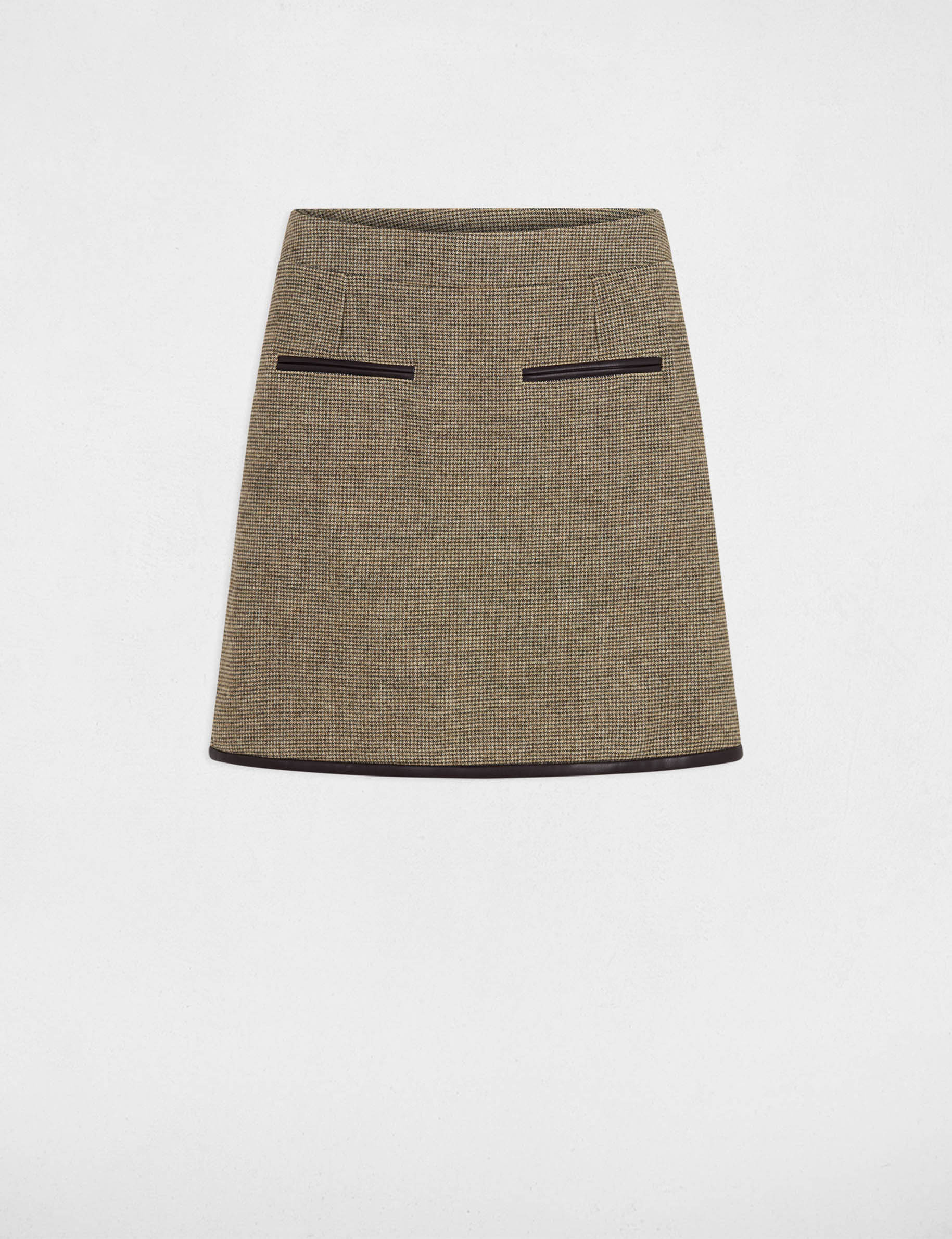 Jupe tweed taille haute vert kaki femme