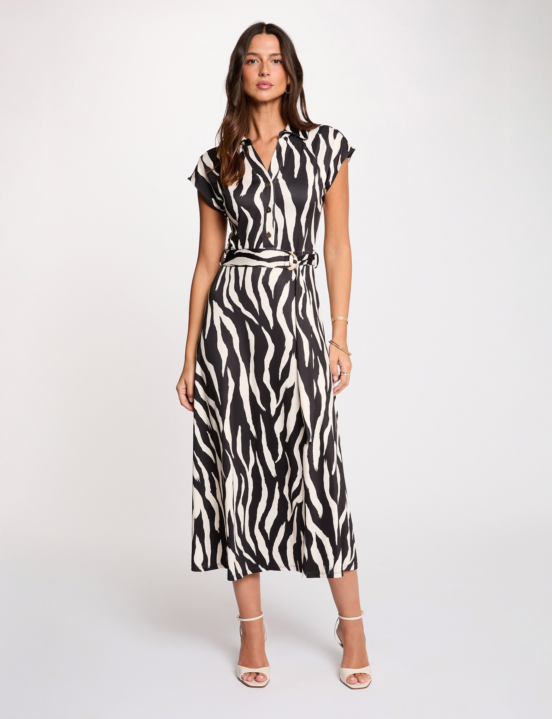 Robe longue col &agrave; revers multicolore femme