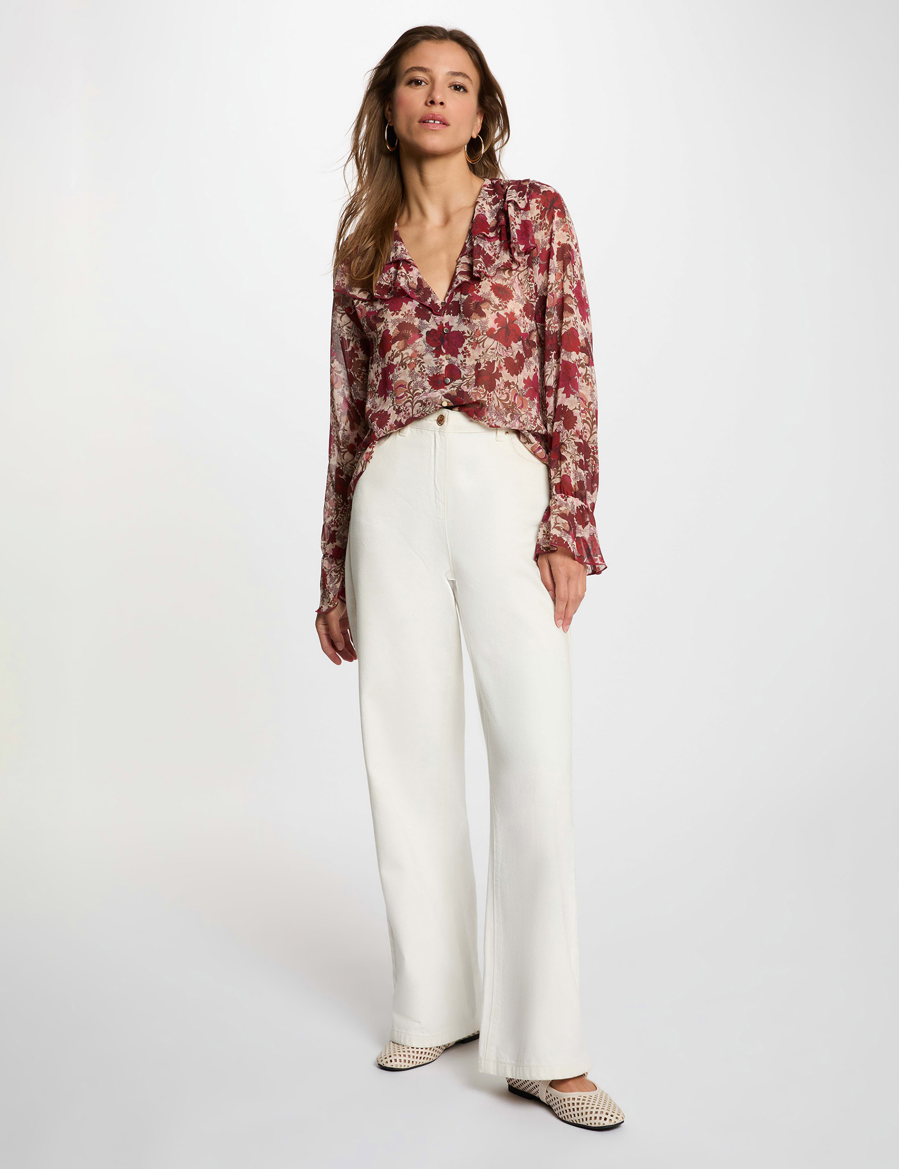 Voile blouse met v-hals meerkleurig vrouw