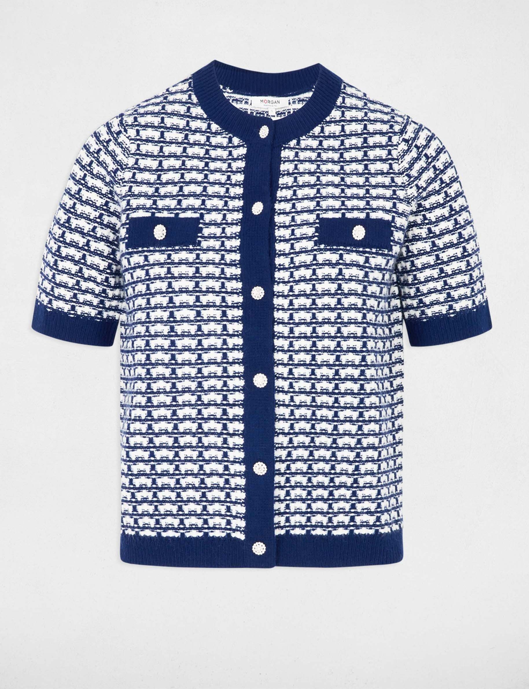 Gilet manches courtes imprim&eacute; bleu marine femme