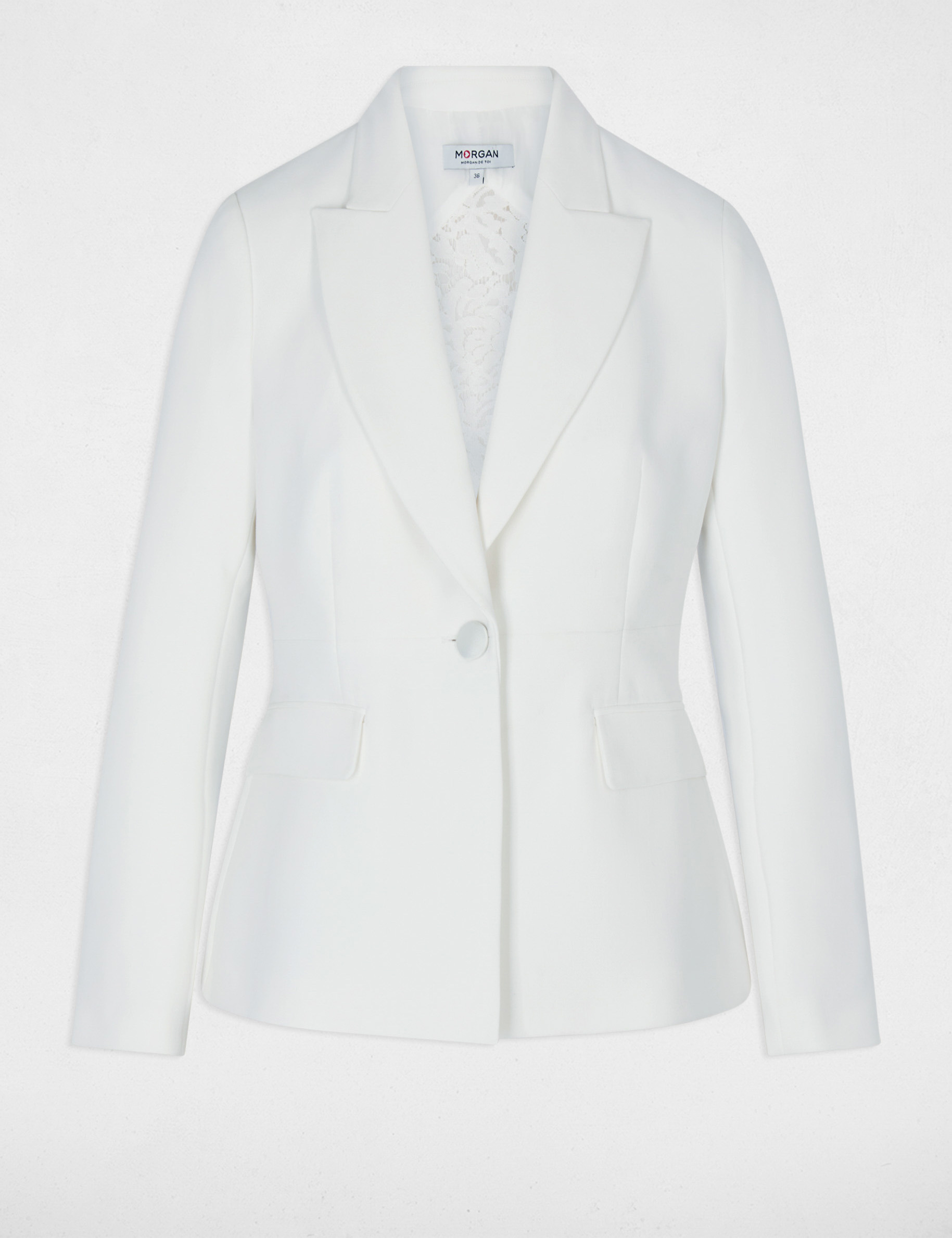 Blazer ajust&eacute; dentelle blanc femme