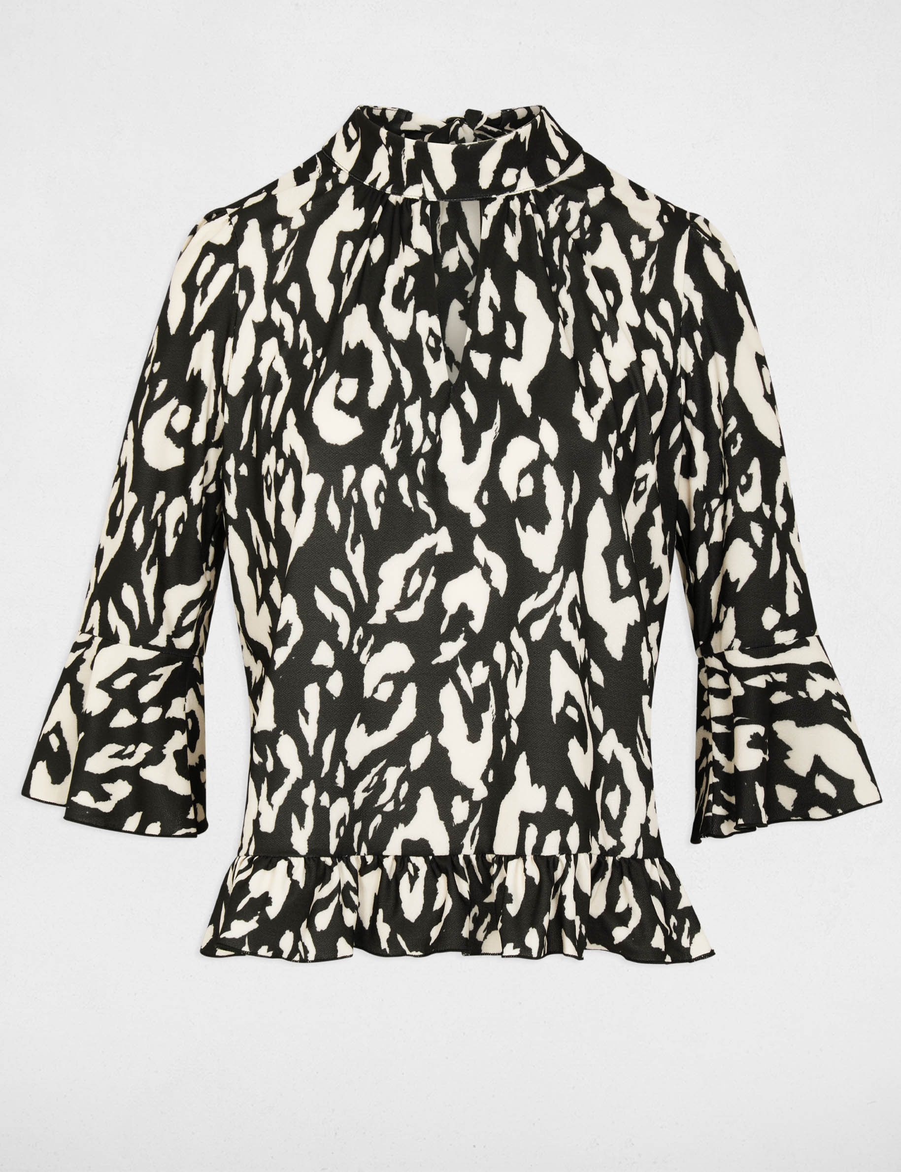 T-shirt manches longues col montant blanc femme