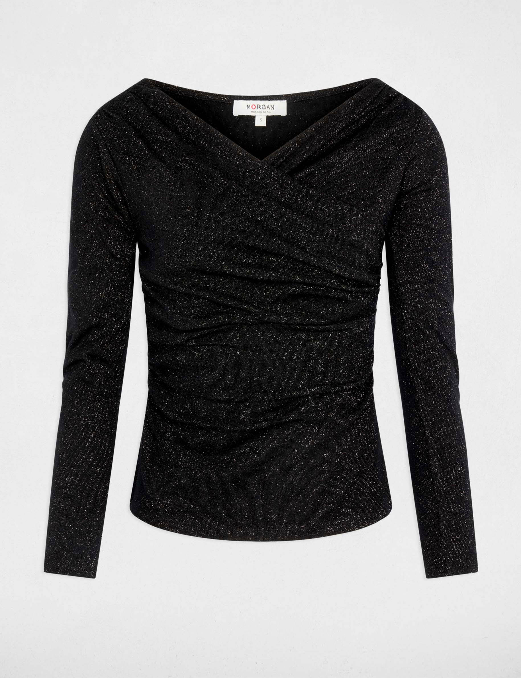Maille d&eacute;collet&eacute; manches longues noir femme