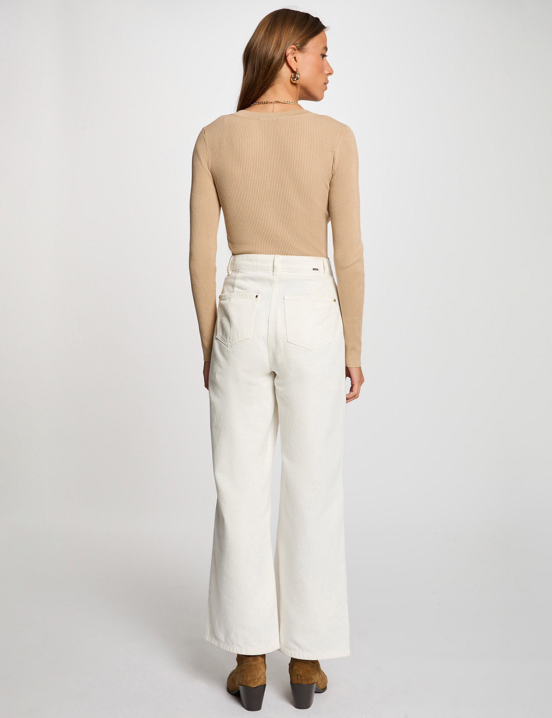 pull manches longues boutons marron clair femme Pull manches longues boutons marron clair femme