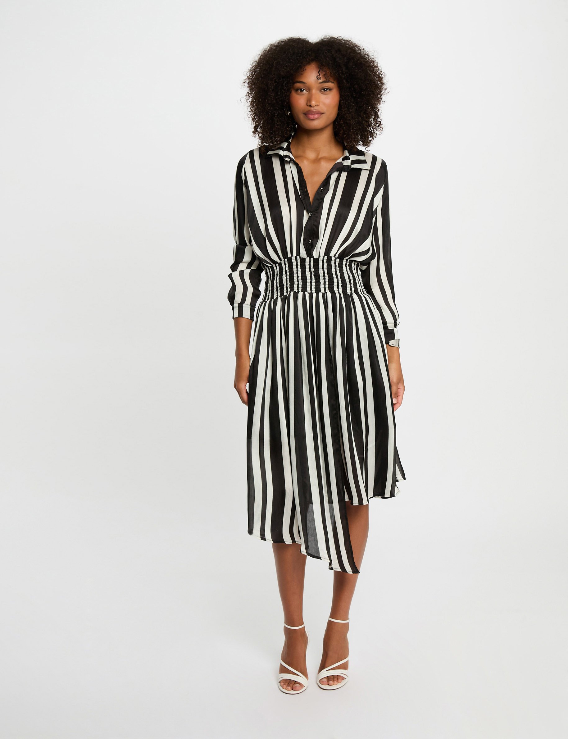 Robe droite rayée asymétrique multicolore femme
