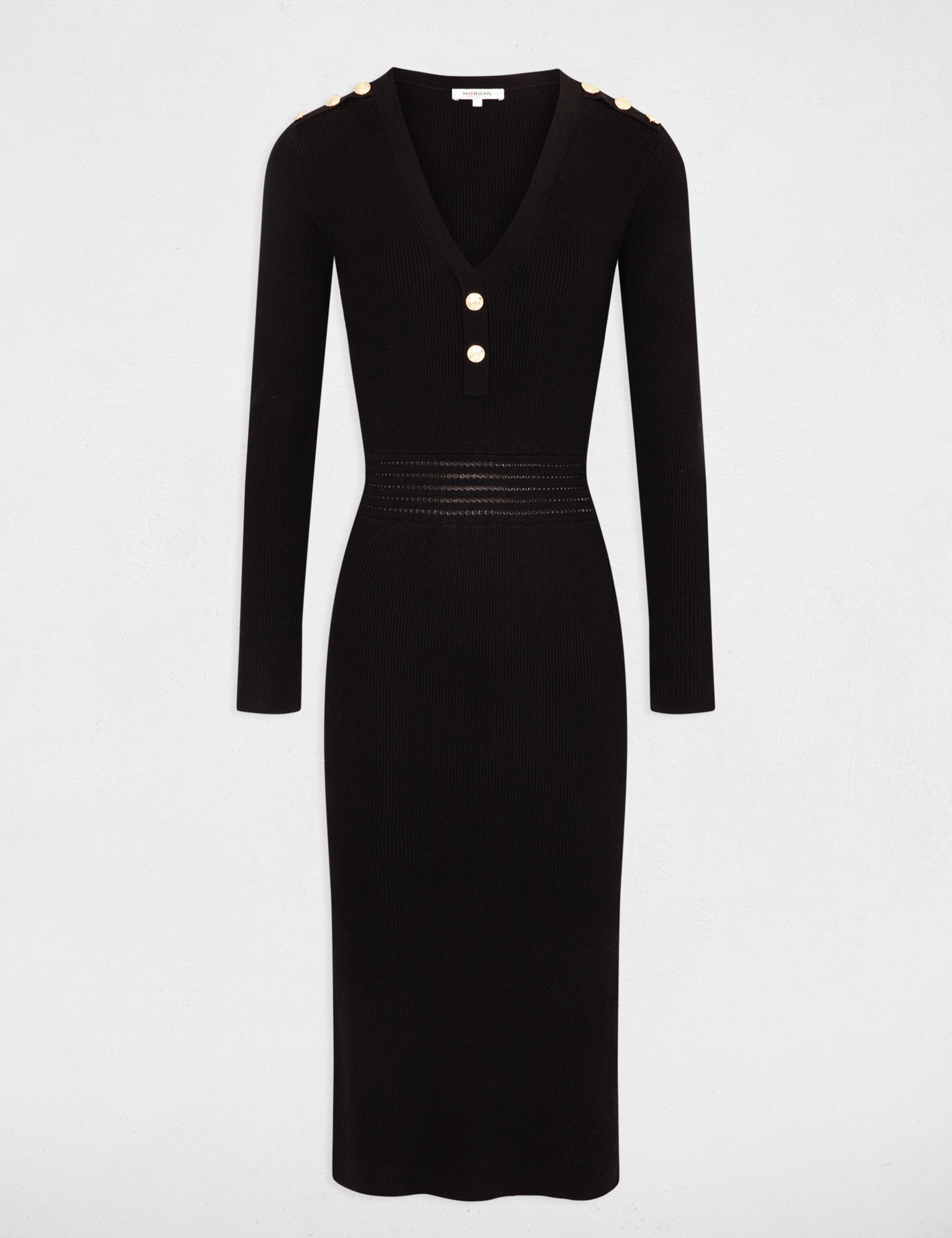 Robe tricot midi ajust&eacute;e noir femme