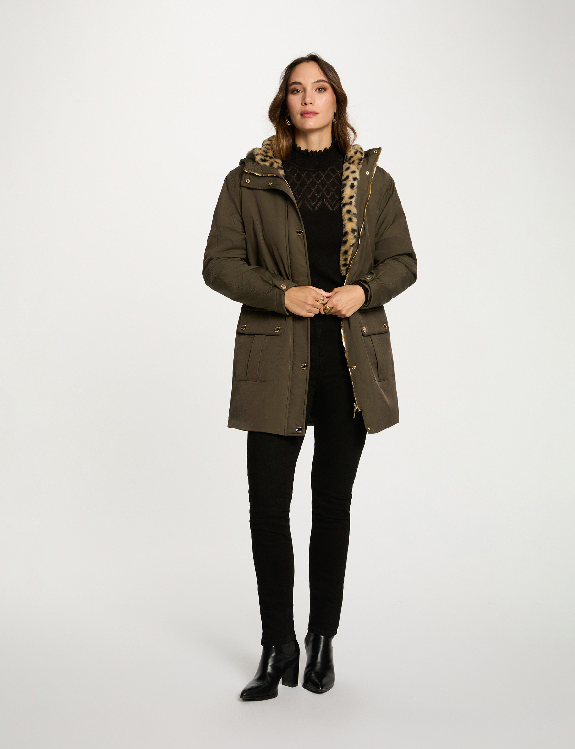 Lange parka met imitatiebont brons vrouw