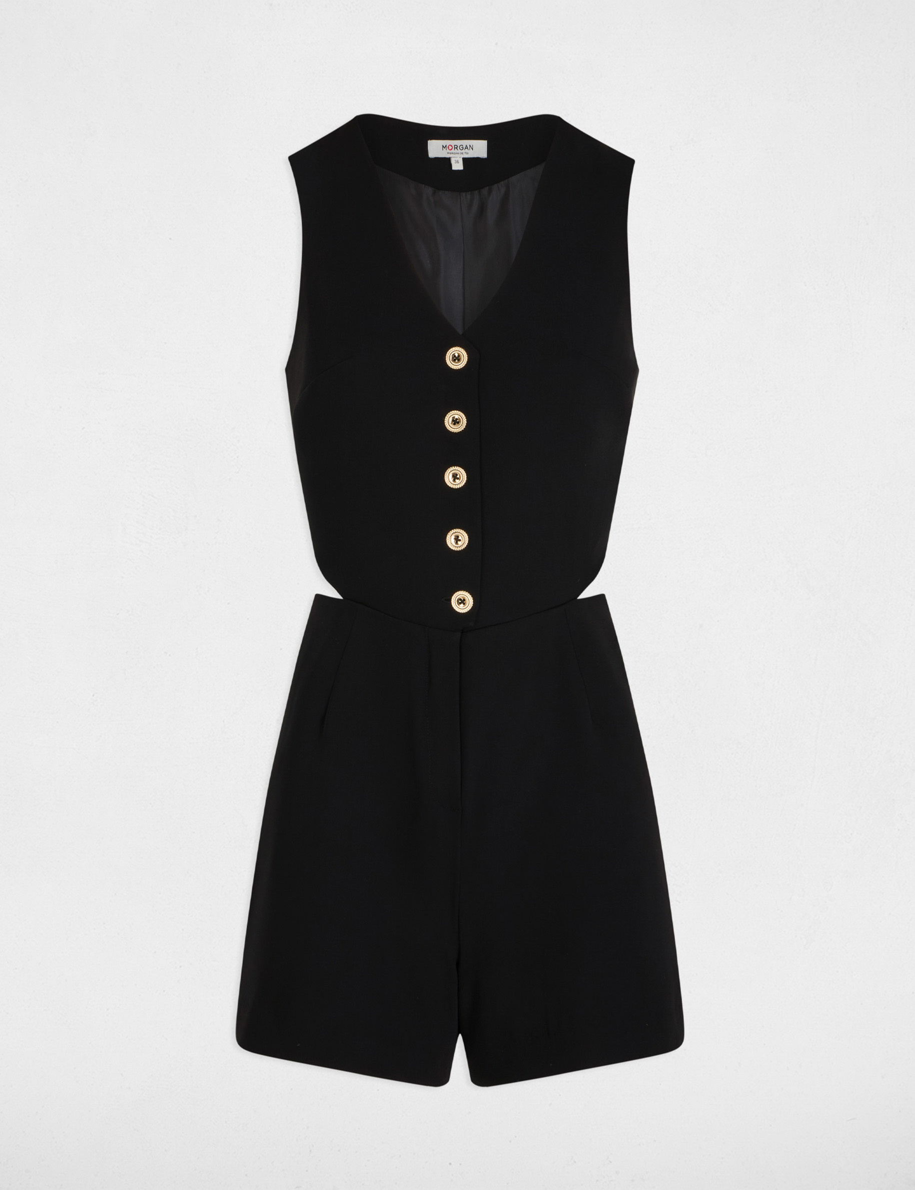 korte mouwloze jumpsuit zwart vrouw Korte mouwloze jumpsuit zwart vrouw