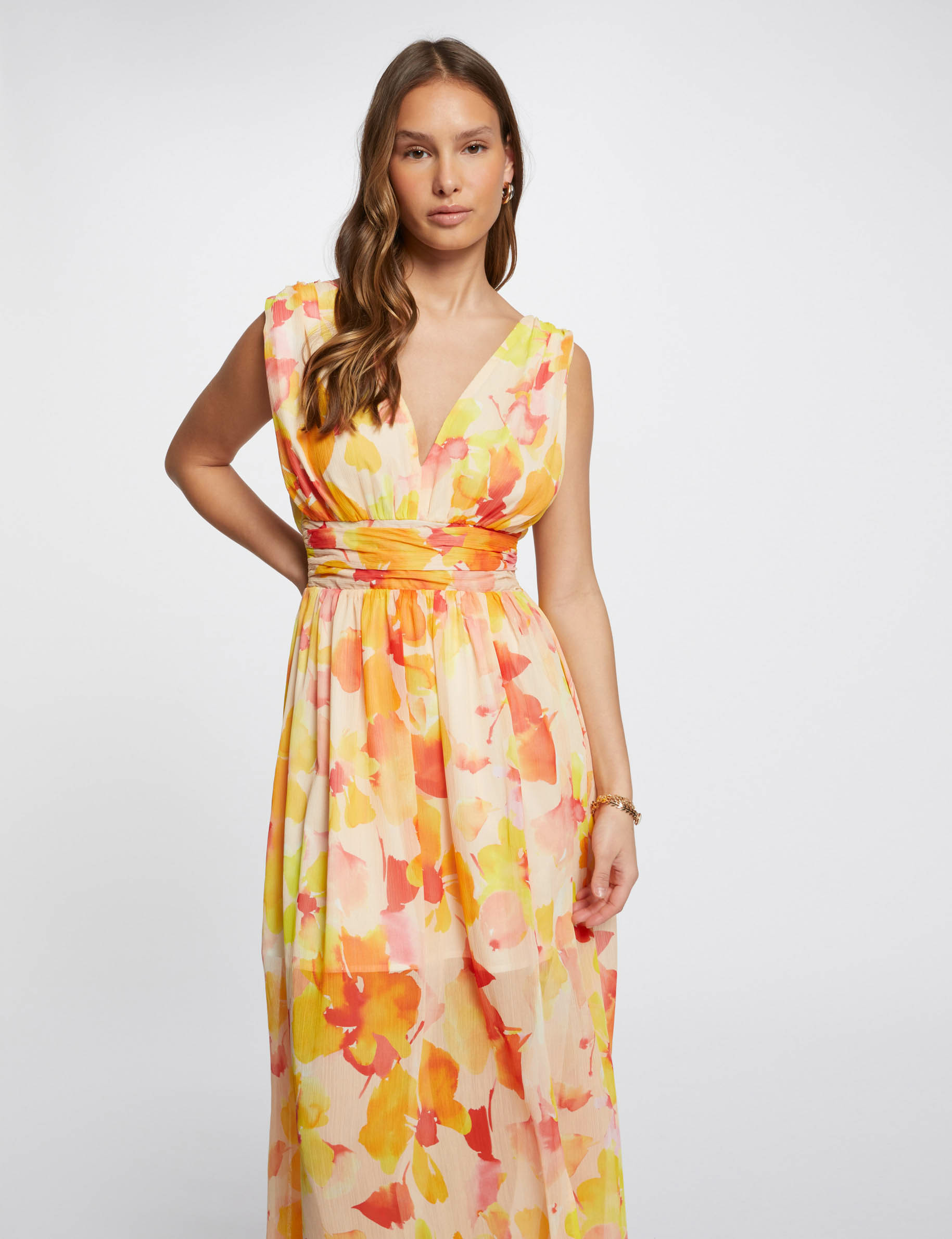 Lange rechte jurk met print meerkleurig vrouw