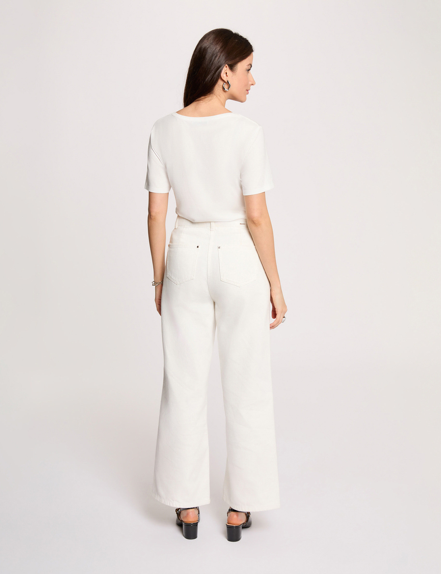 T-shirt col v manches courtes blanc femme