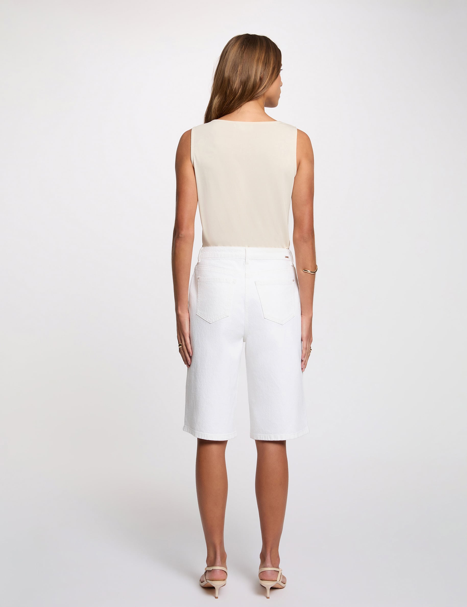 Cowlneck tanktop licht beige vrouw