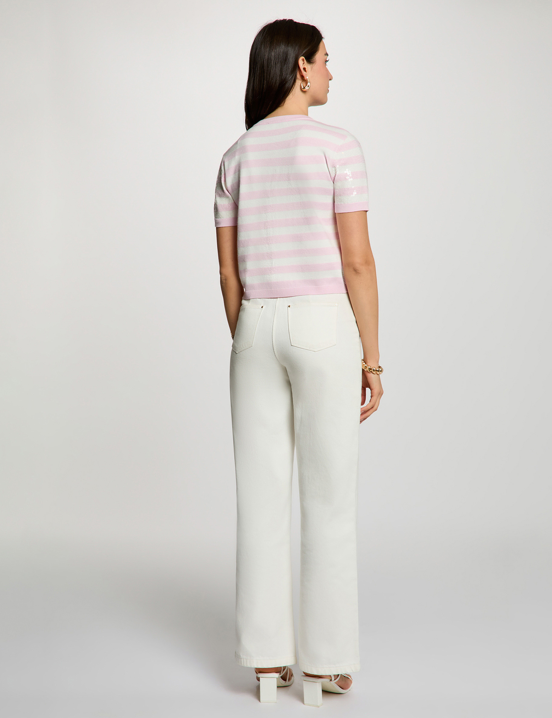 Gestreept vest met pailletten roze vrouw