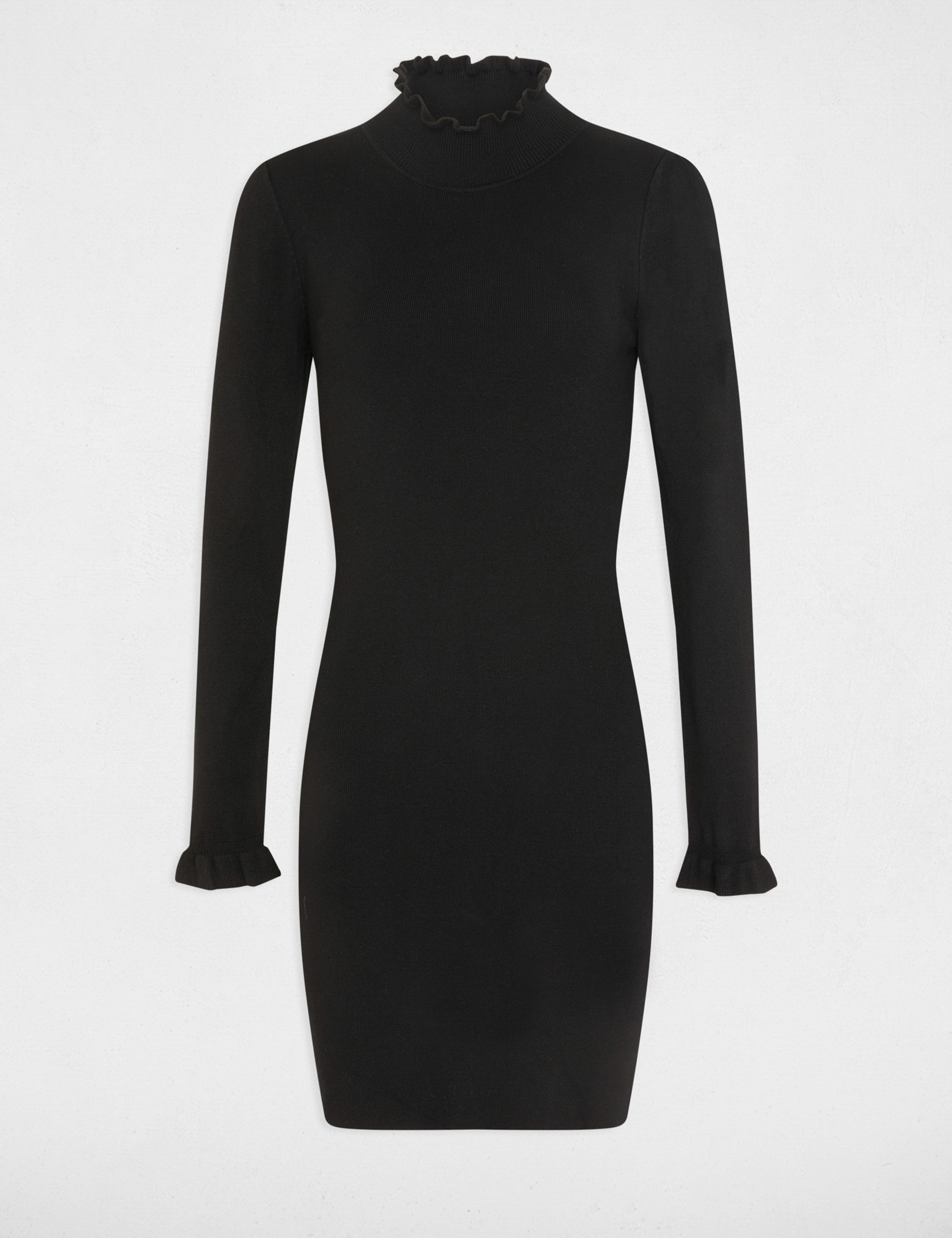 getailleerde sweaterjurk met hoge kraag zwart vrouw Getailleerde sweaterjurk met hoge kraag zwart vrouw