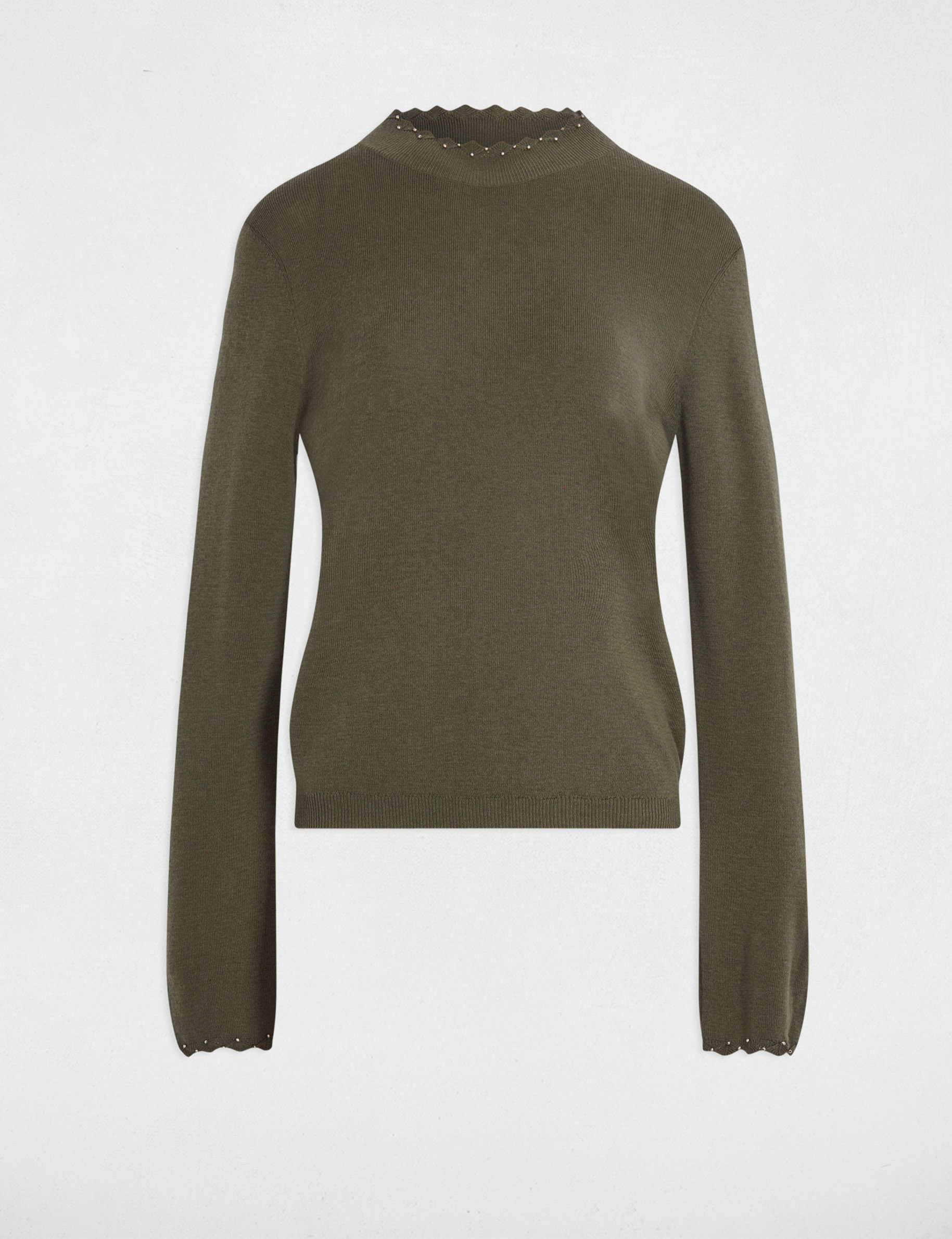 pull ajuste col rond vert kaki femme Pull ajusté col rond vert kaki femme