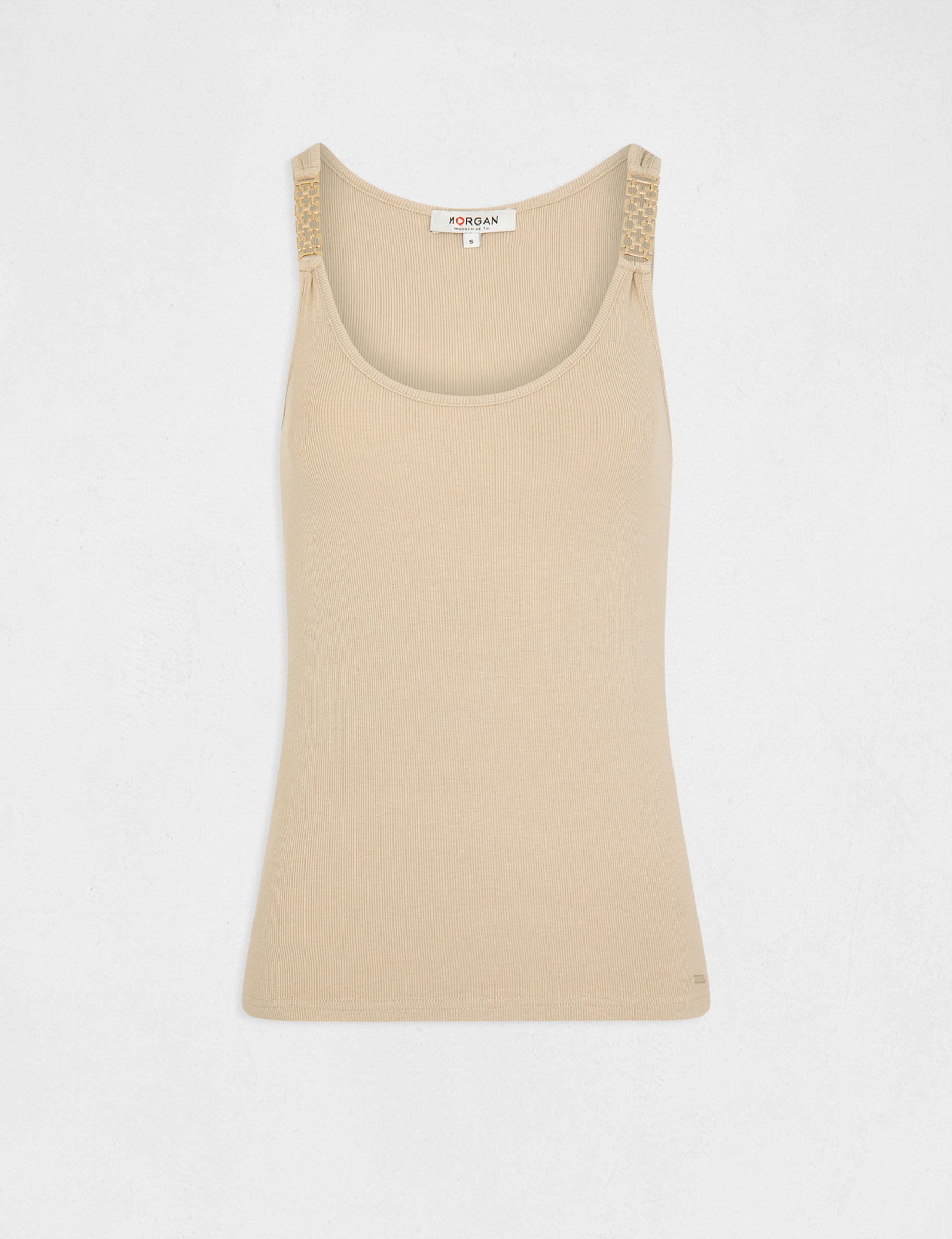D&eacute;bardeur avec bretelles &agrave; ornements sable femme