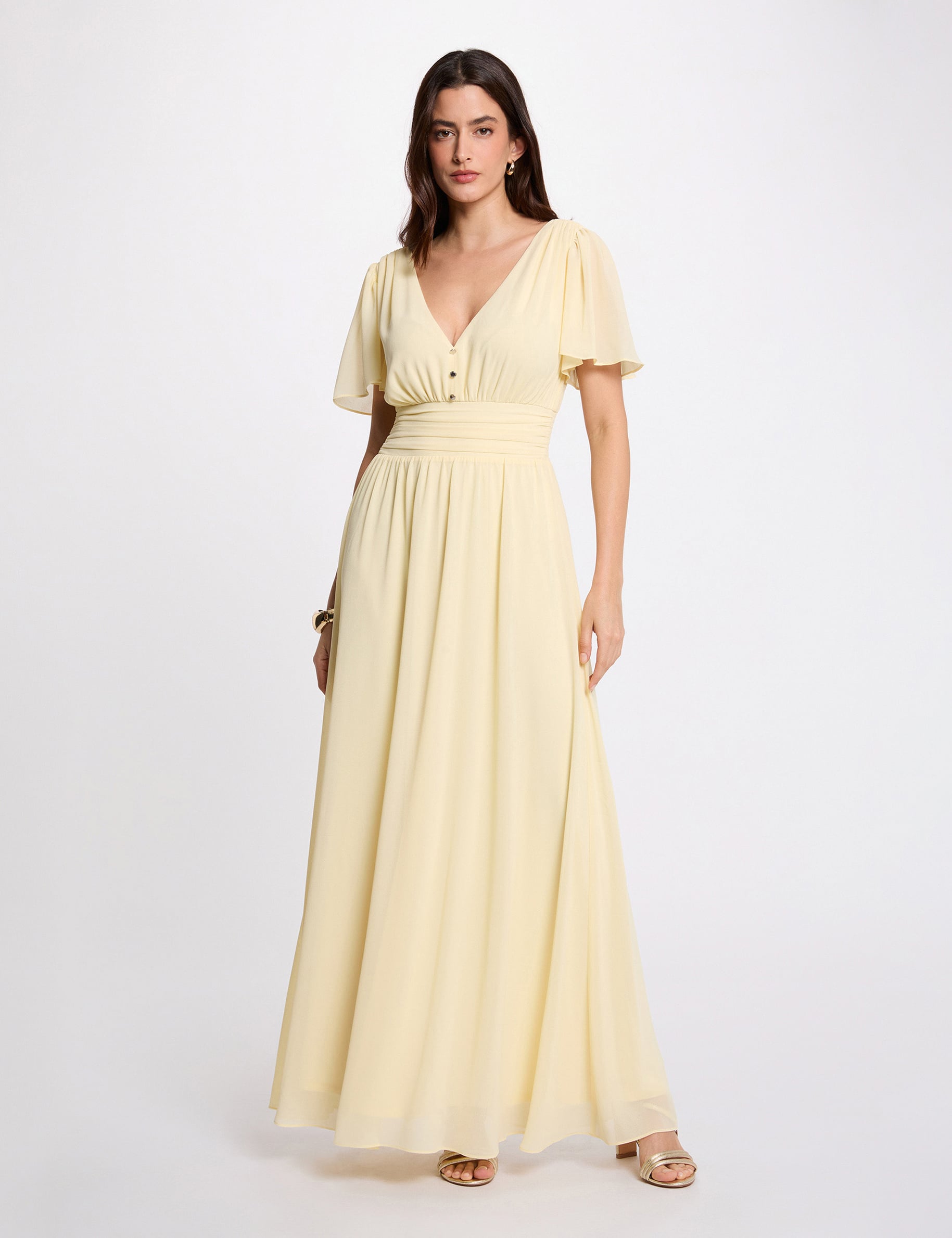 Robe longue fluide jaune pastel femme
