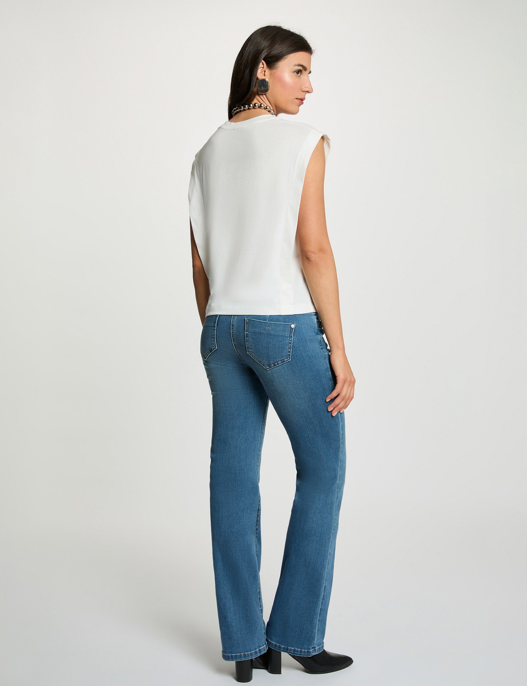 Recht T-shirt met ronde hals helder wit vrouw