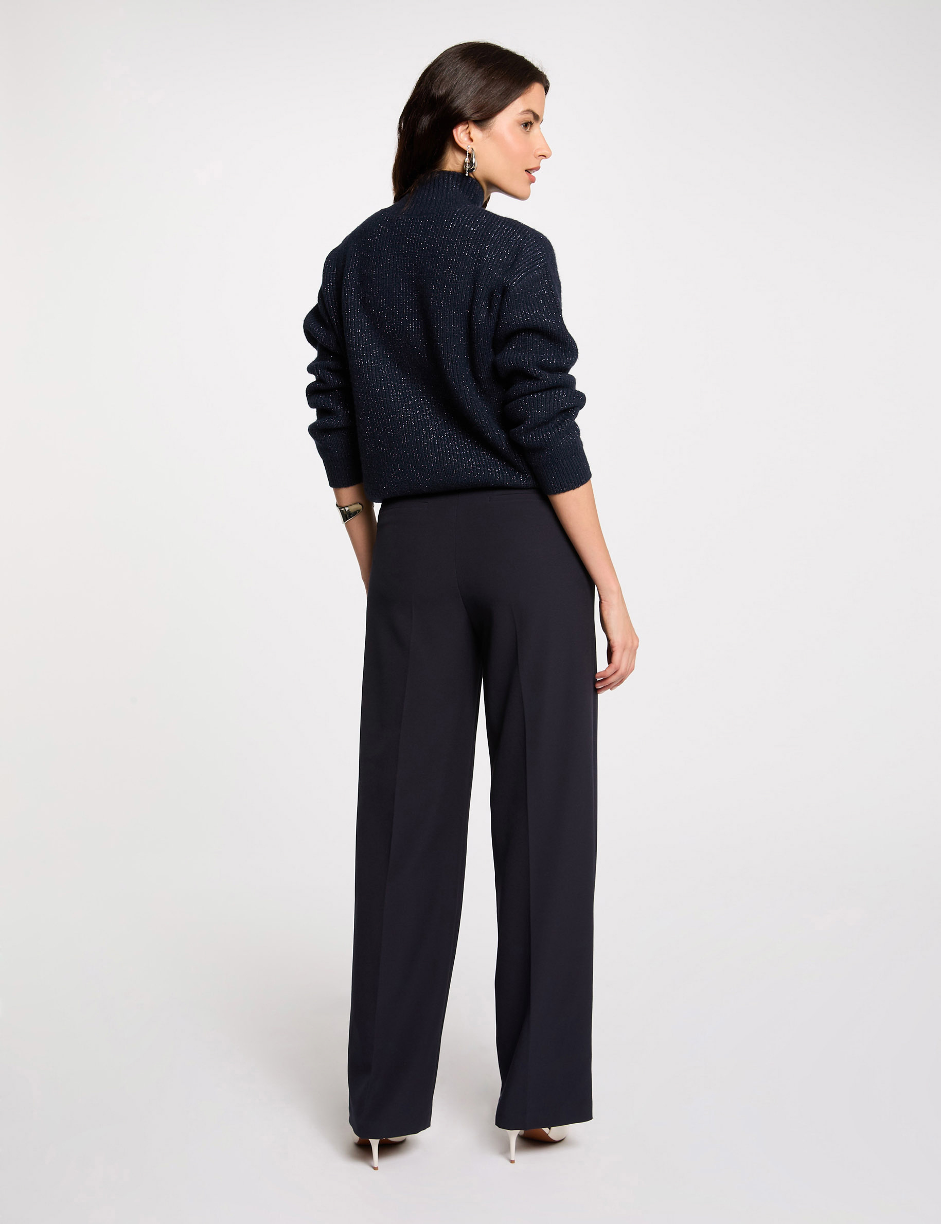 Trui met lange mouwen en knopen marineblauw vrouw