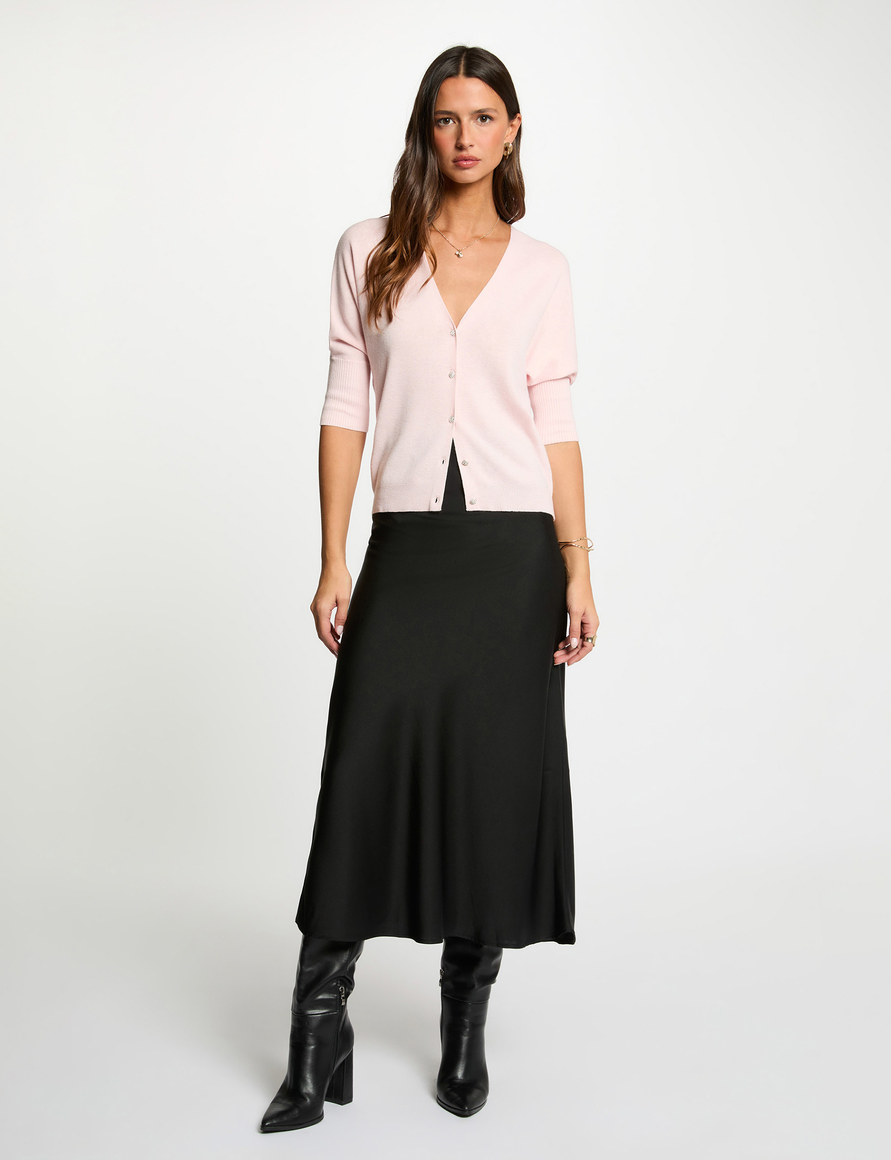 Jupe longue satinée noir femme