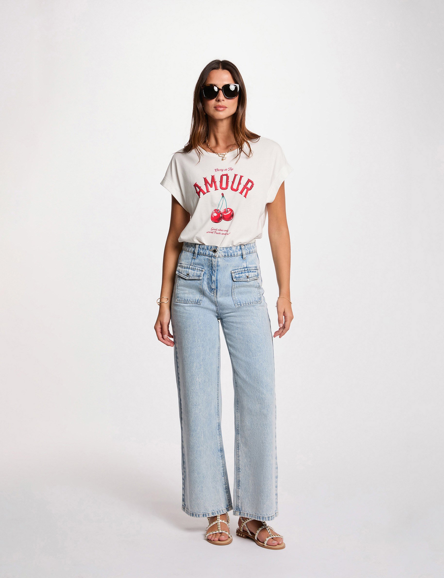 T-shirt met opschrift helder wit vrouw