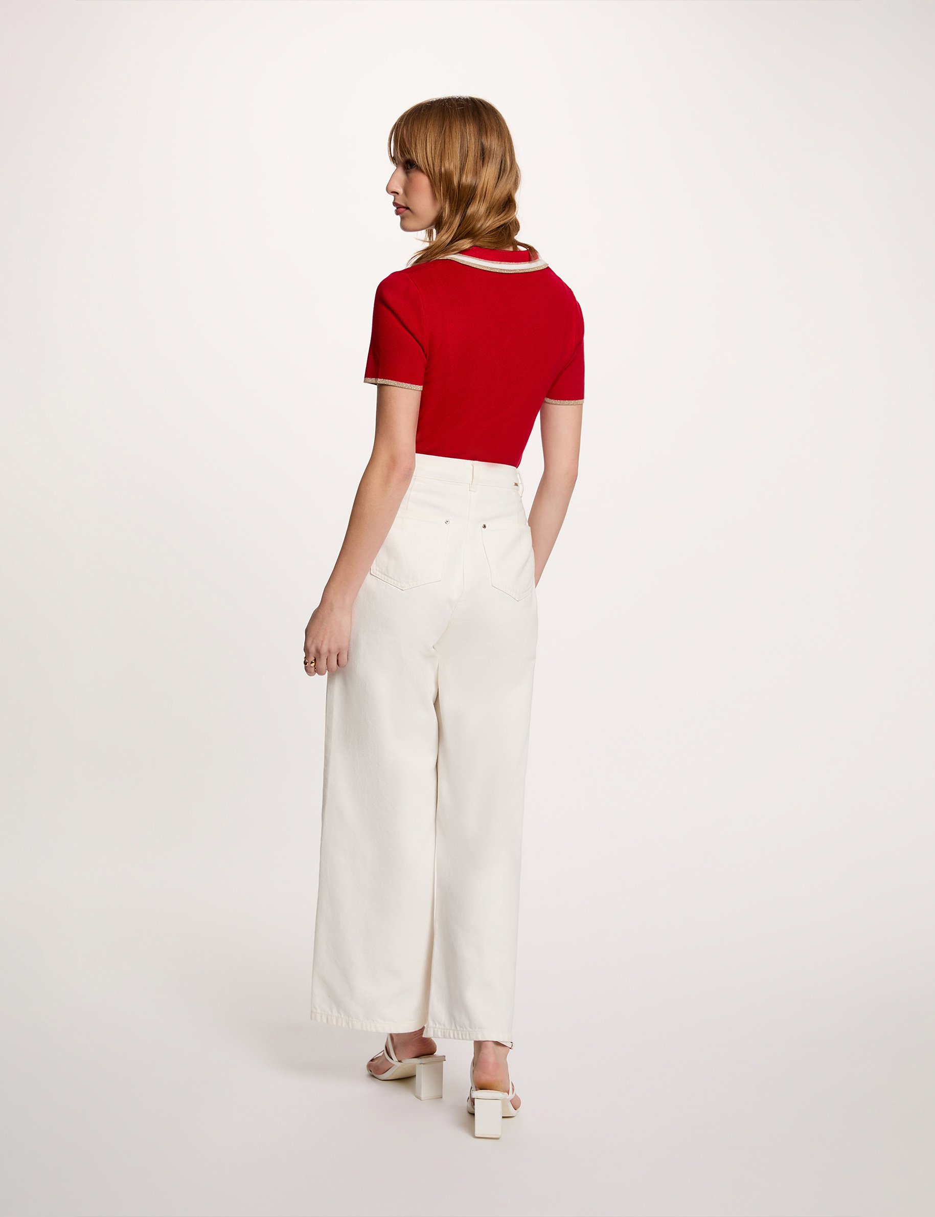 Trui met korte mouwen en polokraag rood vrouw