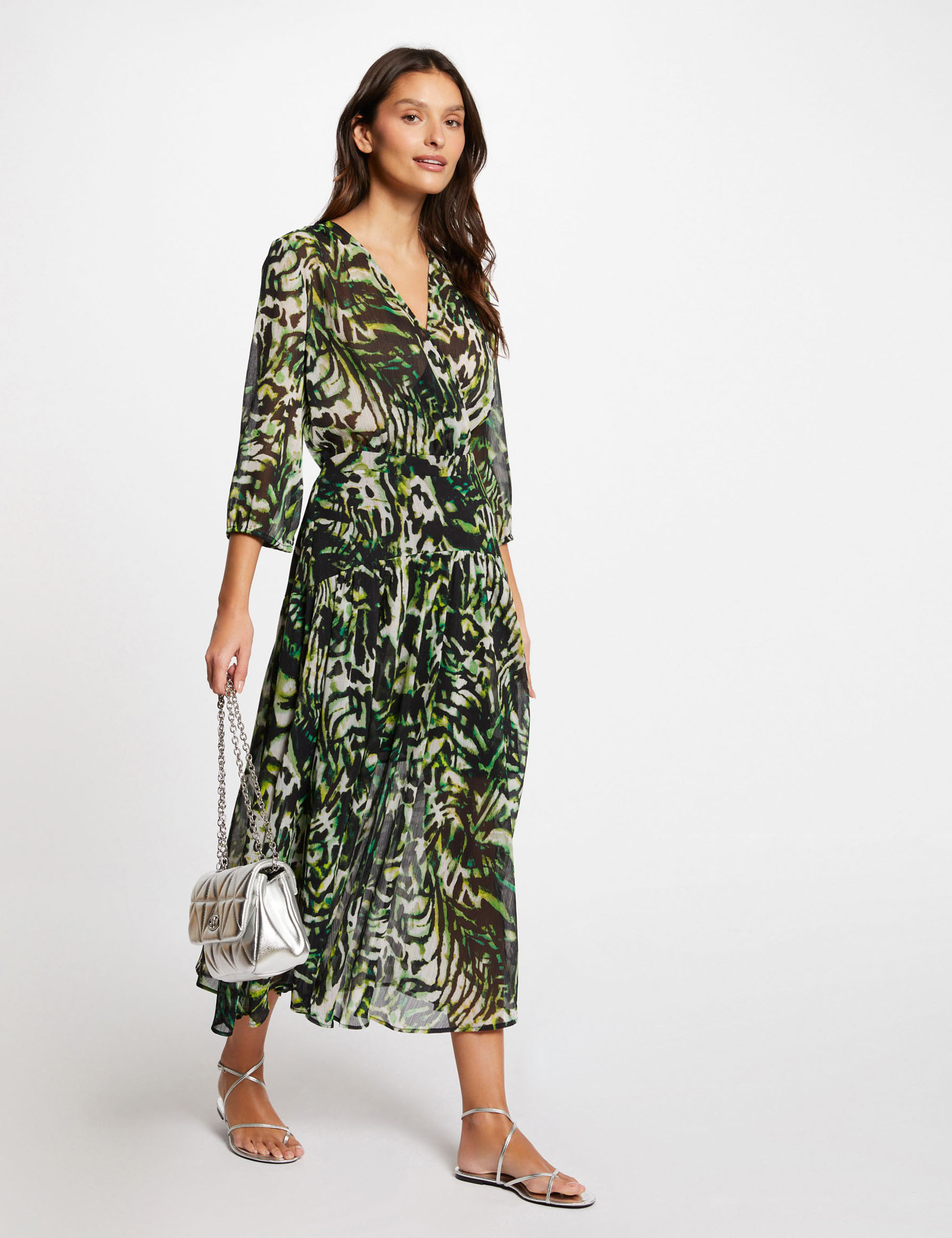 lange soepele jurk met print meerkleurig vrouw Lange soepele jurk met print meerkleurig vrouw