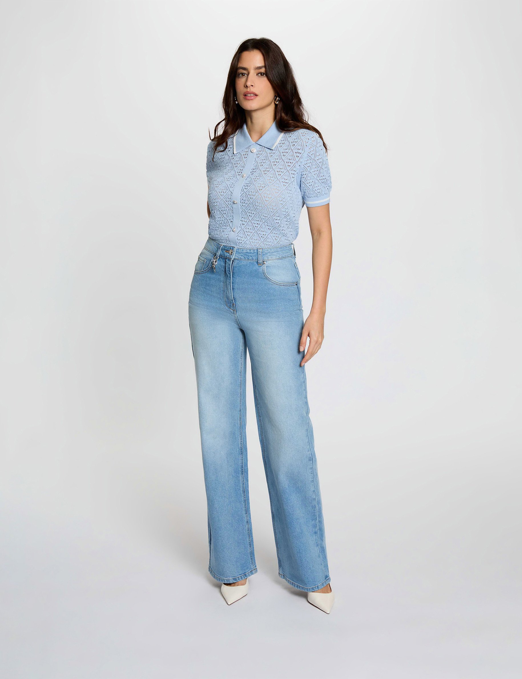 Getailleerd vest met reverskraag hemelsblauw vrouw