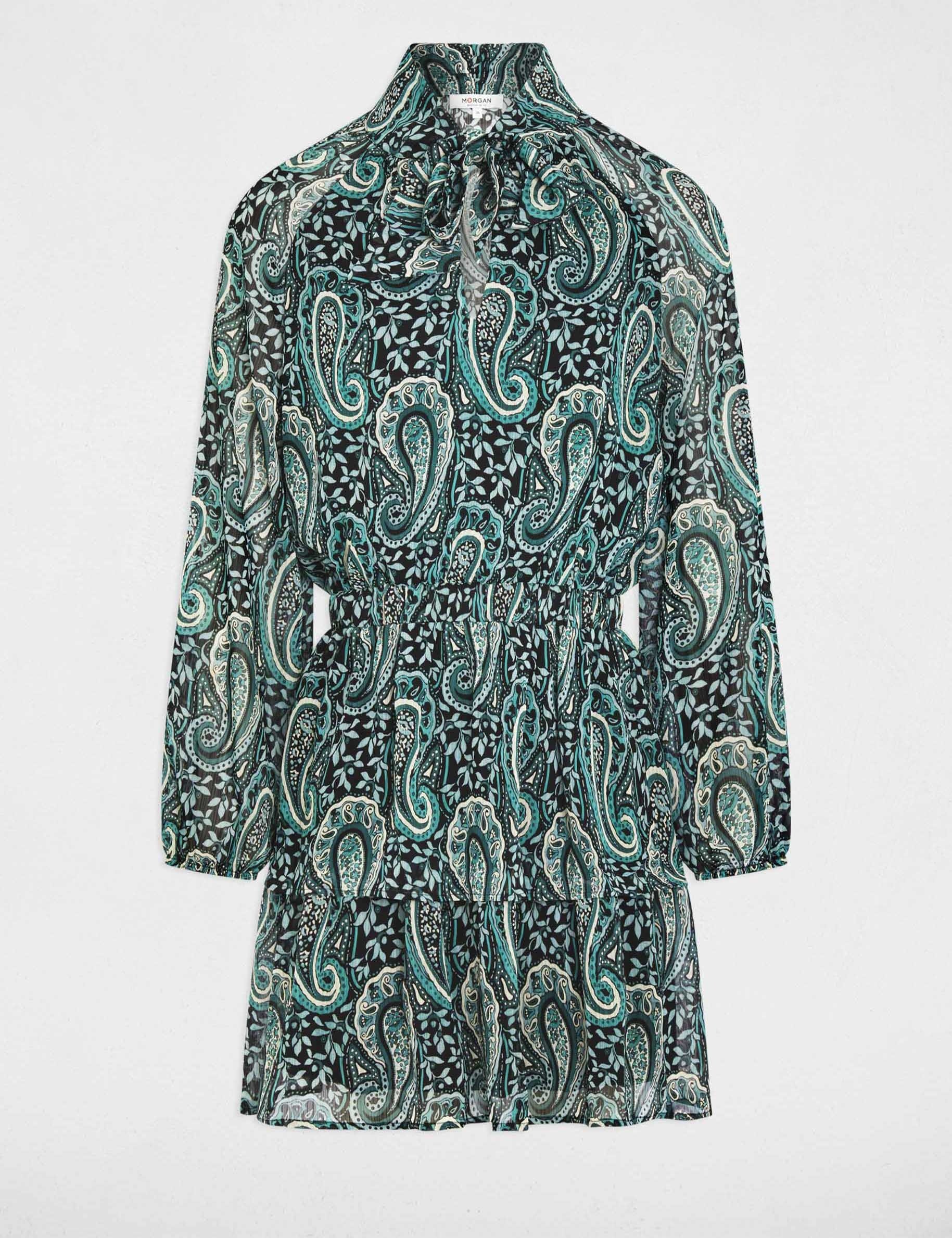 Robe courte col lavalli&egrave;re multicolore femme