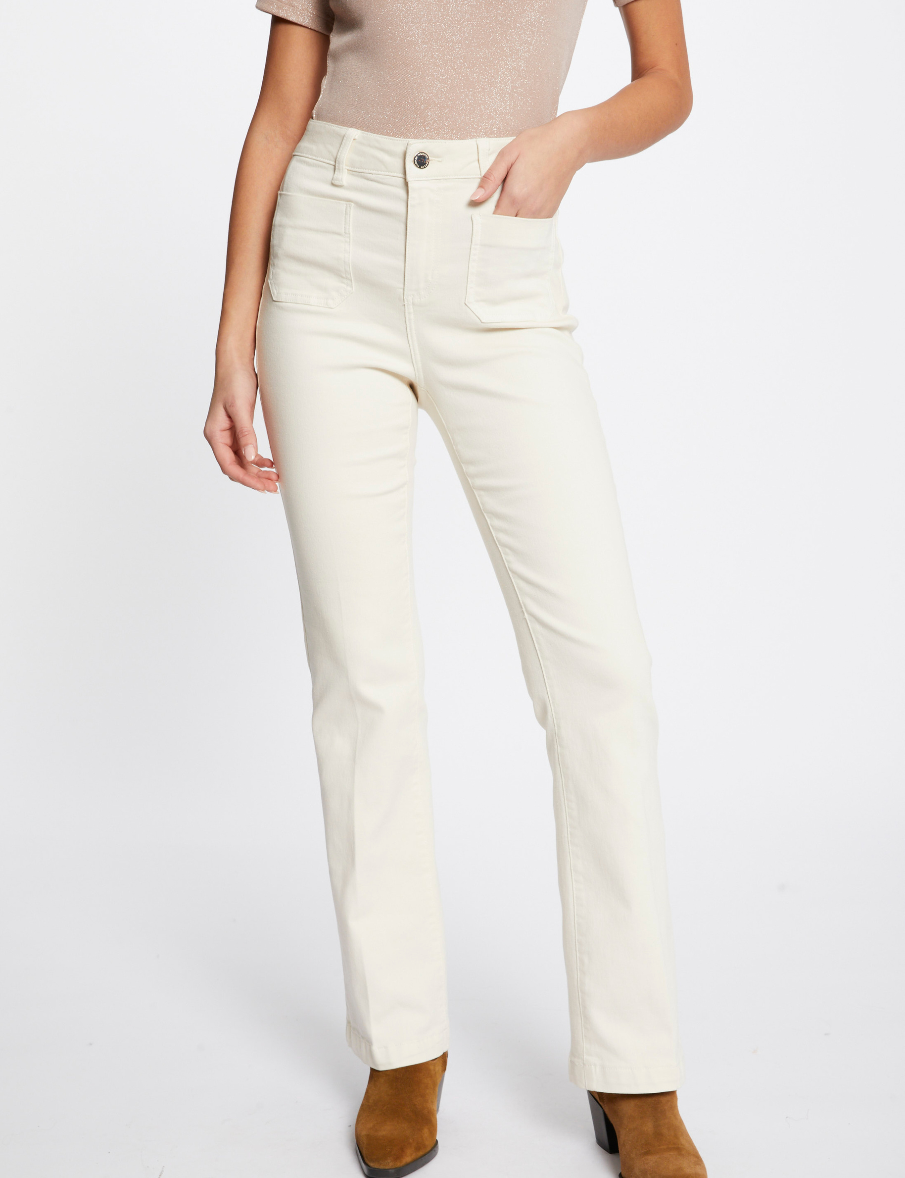 Pantalon droit avec pinces ivoire femme