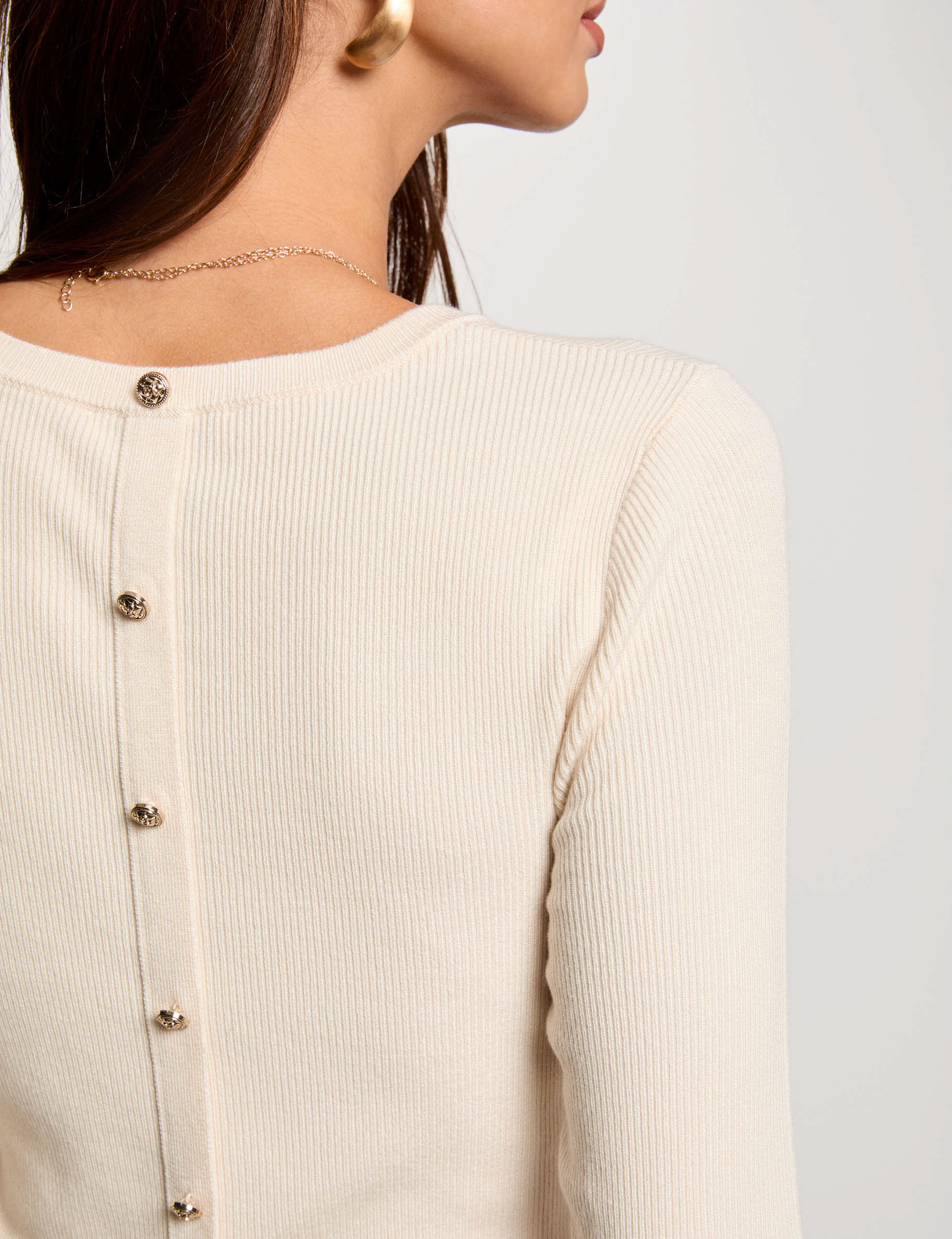 pull col rond manches 34 ivoire femme Pull col rond manches 3/4 ivoire femme
