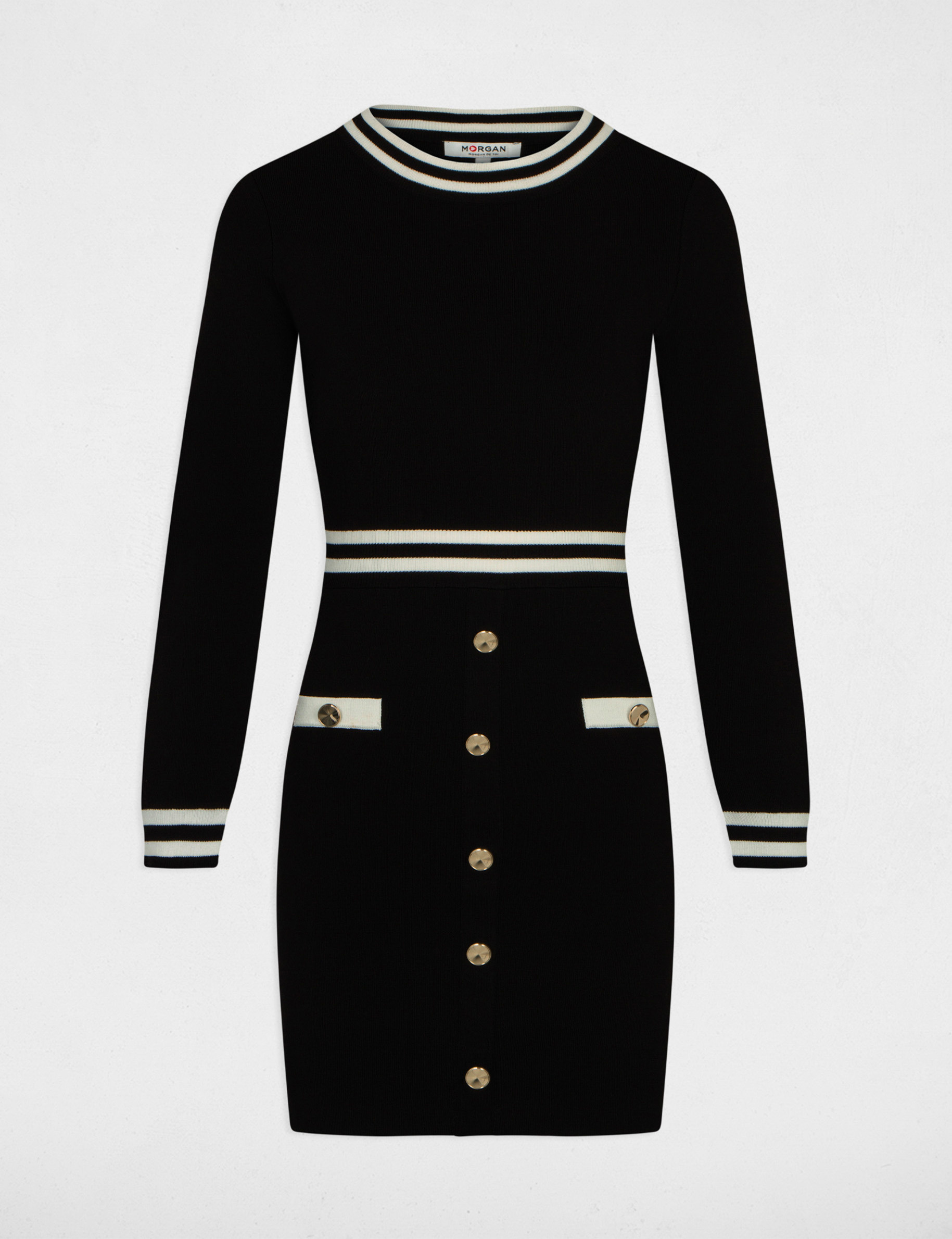 Robe pull ajust&eacute;e avec boutons noir femme