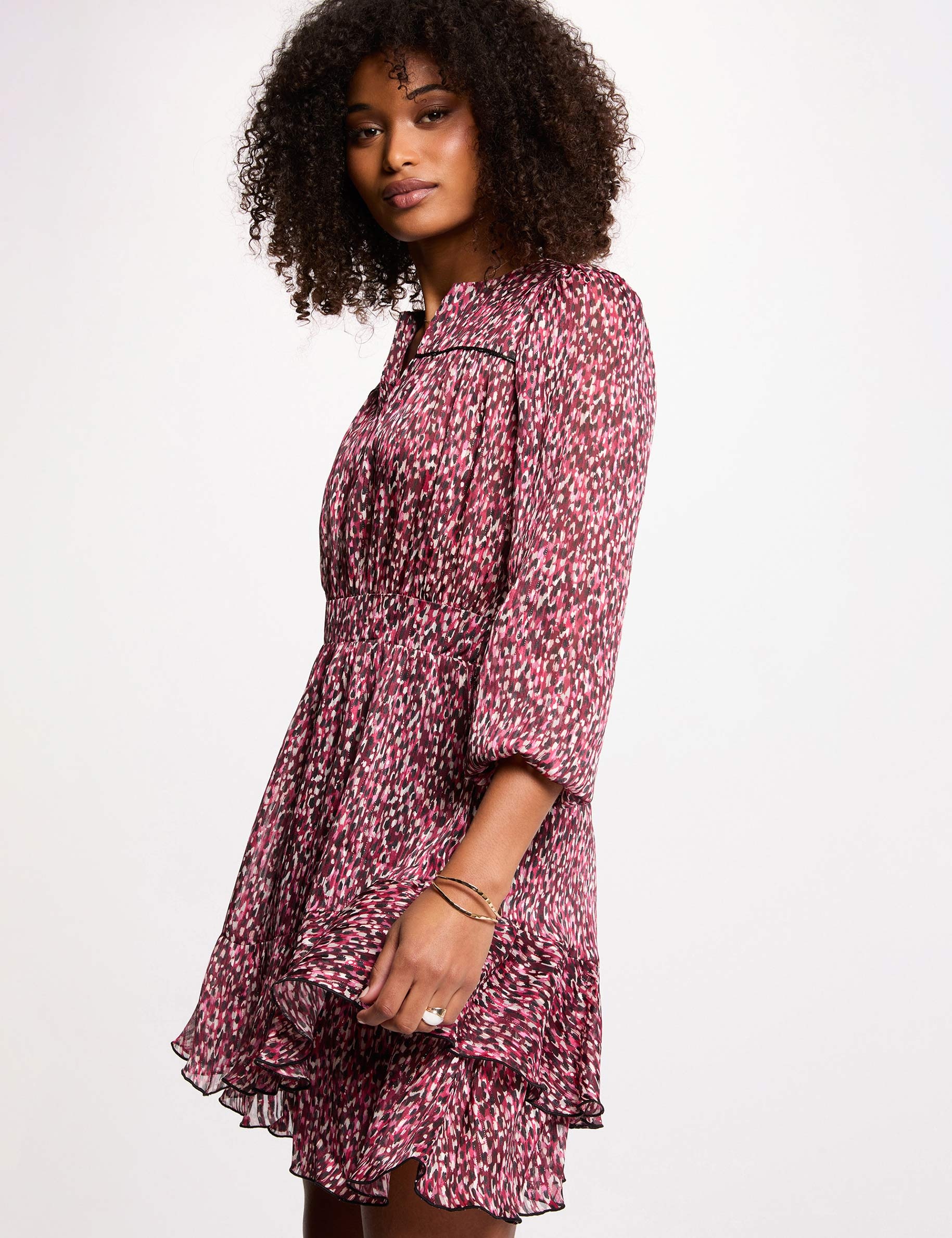 Korte jurk met V-hals meerkleurig vrouw