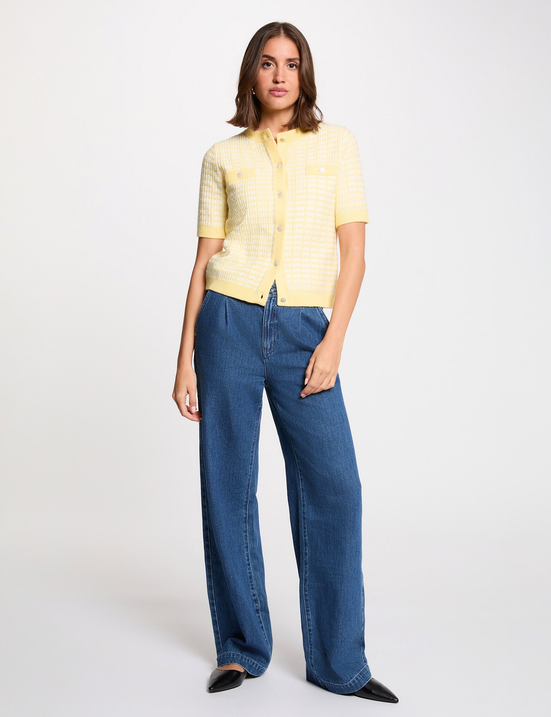 Vest met korte mouwen en print lichtgeel vrouw