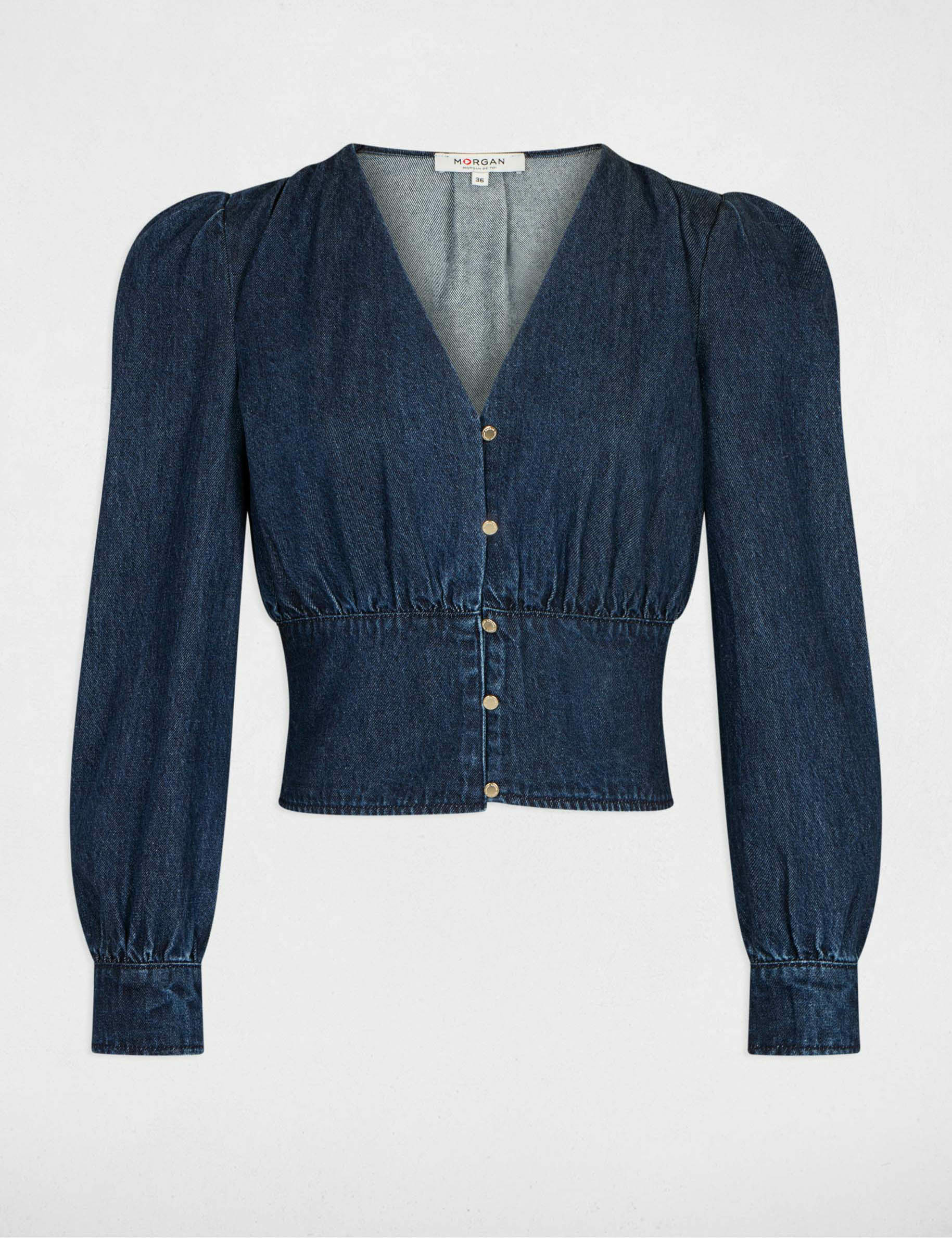 Jeansblouse met lange mouwen raw jeans vrouw